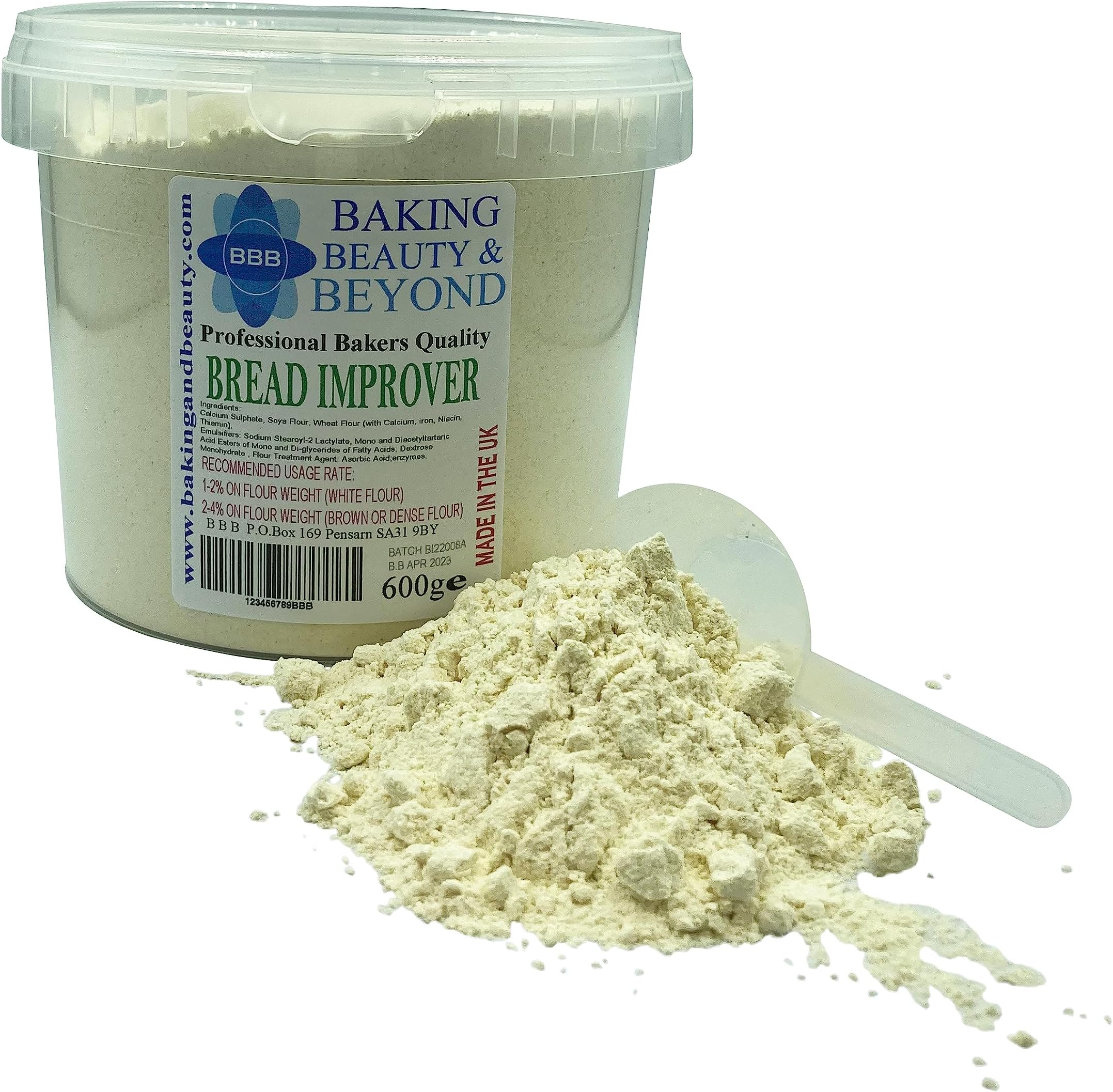 BBB BAKING BEAUTY & BEYOND Professional Mix Improver Powder for Bread - Dough Enhancer Bread, Grain Conditioner Strengthens Gluten or Starch and Improves Texture of All Flours, 600g, Pack of 1