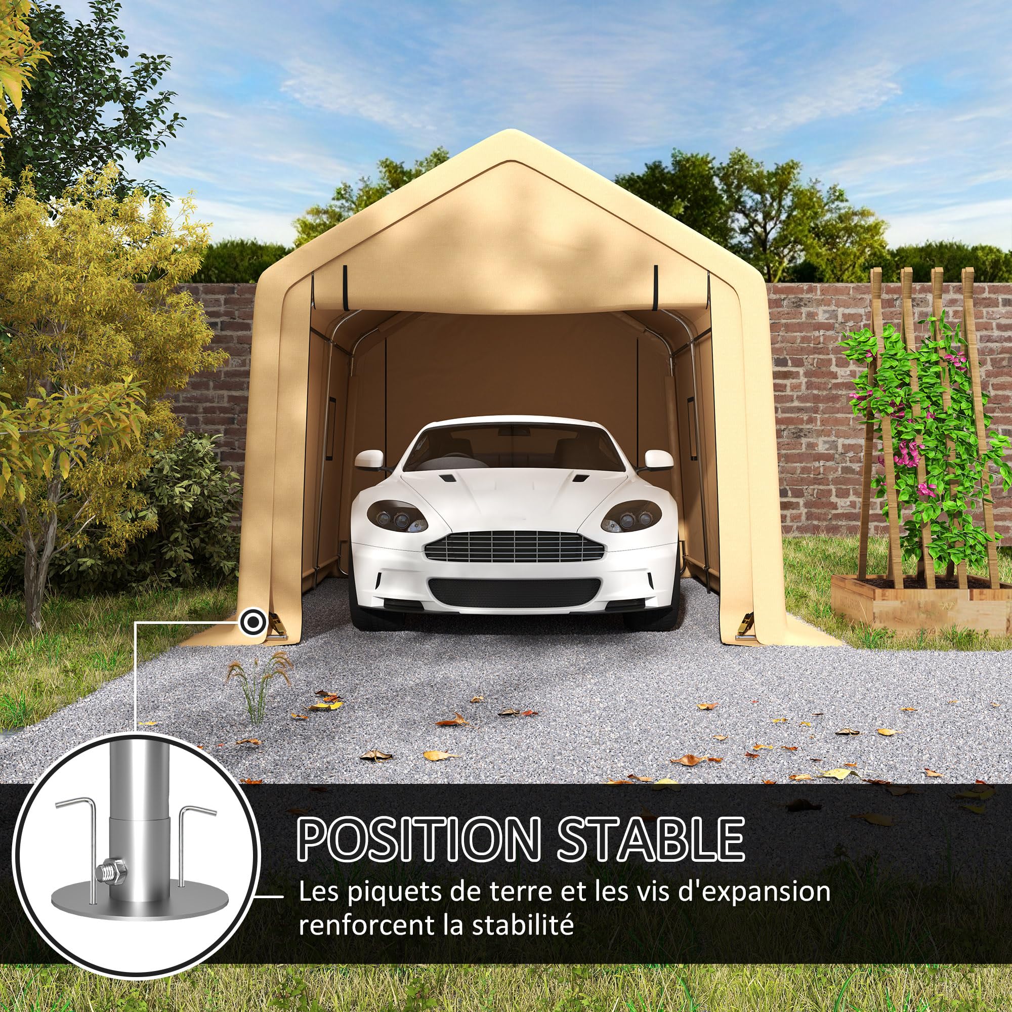 Outsunny Carport Carpa Garaje 3 x 5,2 m, carport Exterior, Carpa de Almacenamiento con Puerta Enrollable extraíble, carport para Coche, camión, Barco, Amarillo