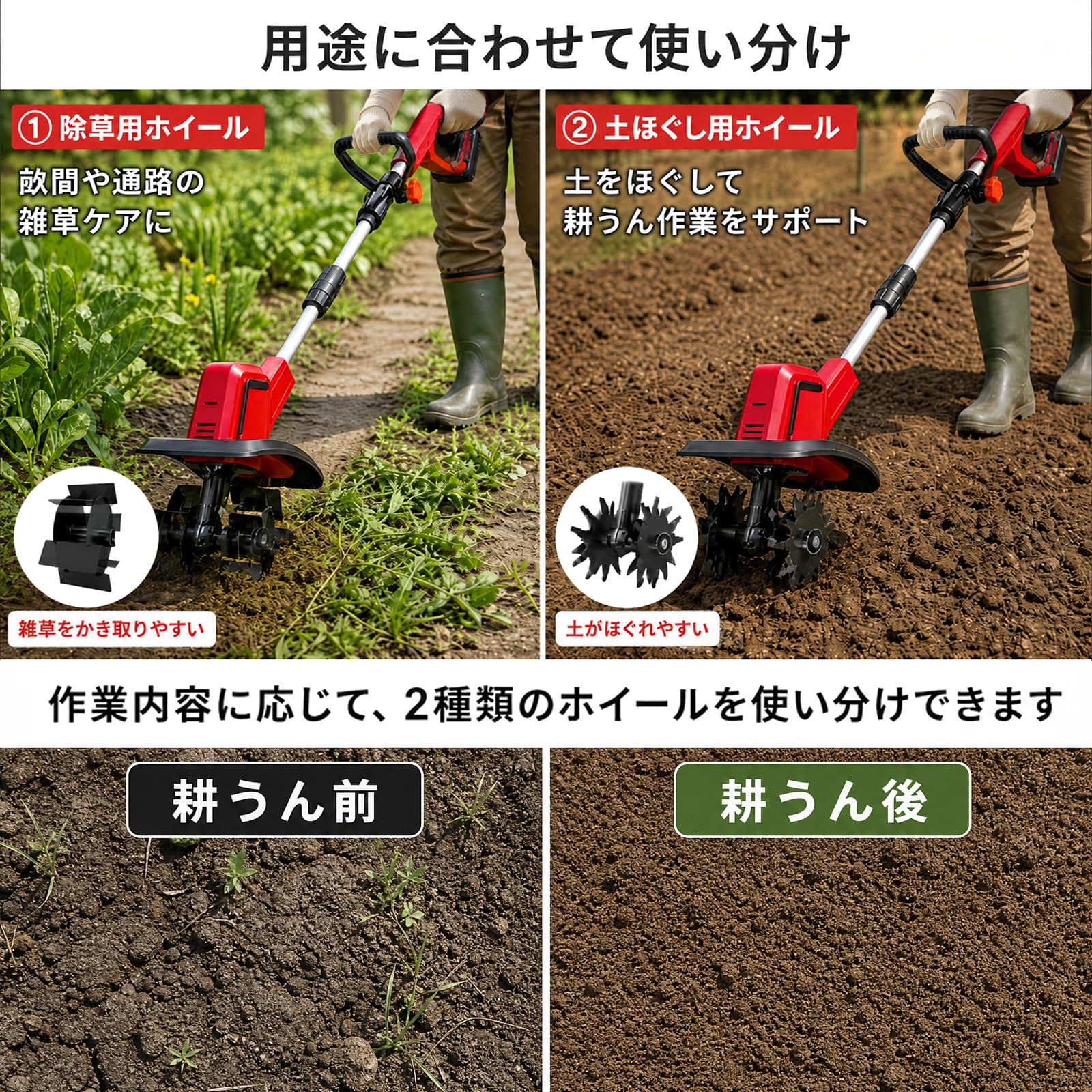 Amazon | 【業界初 2種類の耕耘刃】耕運機 家庭用 充電式耕うん機 850W