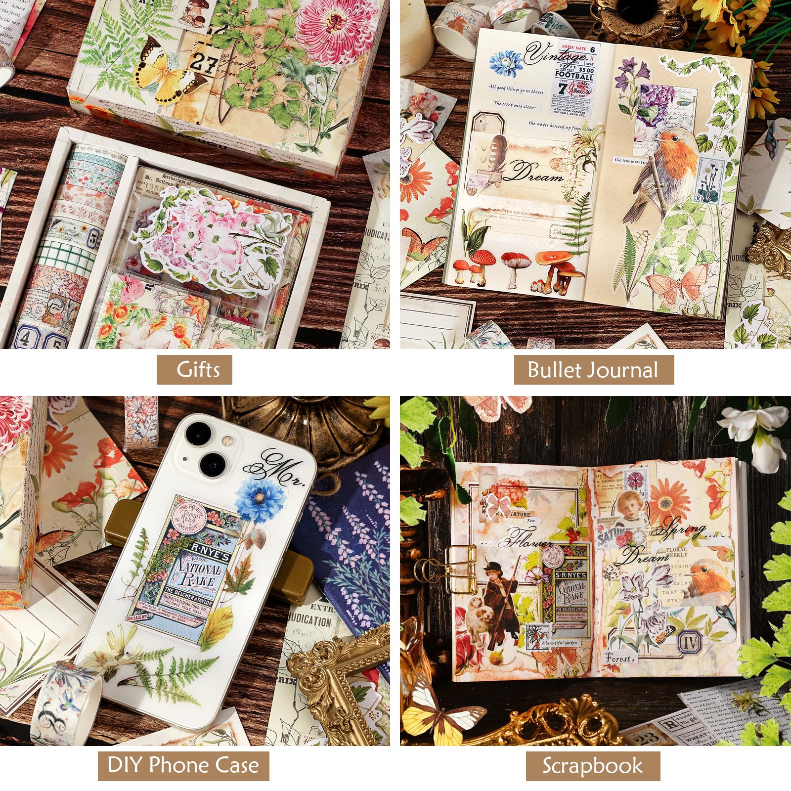 Lychii Scrapbooking Kit, 354 Pezzi Bullet Journal Accessori, con Quaderni A6, Washi Tape, Stickers, Carta Scrapbooking, per Bambini DIY, Regalo Compleanno&Giornata Bambini (Tema Pianta)