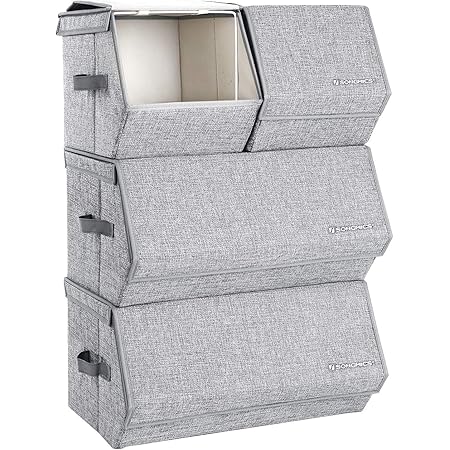 Amazon.com: SONGMICS Set of 3 Stackable Storage Bins, Fabric Storage ...