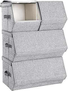 SONGMICS Stackable Storage Bins With Lids, Magnetic Closure, For Clothes Toys, Set of 4 URLB22GY