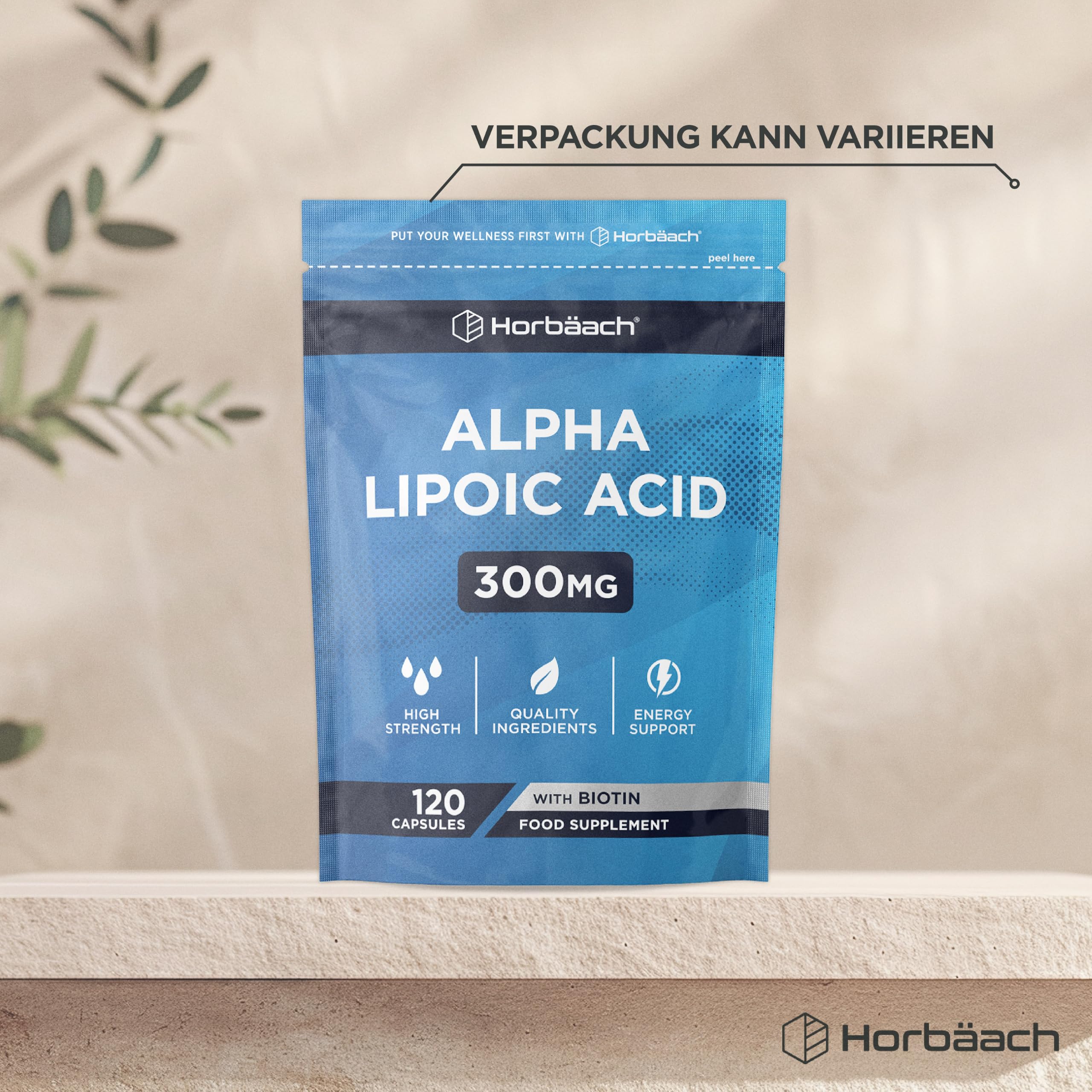 Alpha Liponsäure 300mg Pure | 4 Monate Vorrat - 120 Alpha Lipoic Acid Kapseln | Hochdosiert | ALA | Beauty Complex mit Biotin | Horbaach