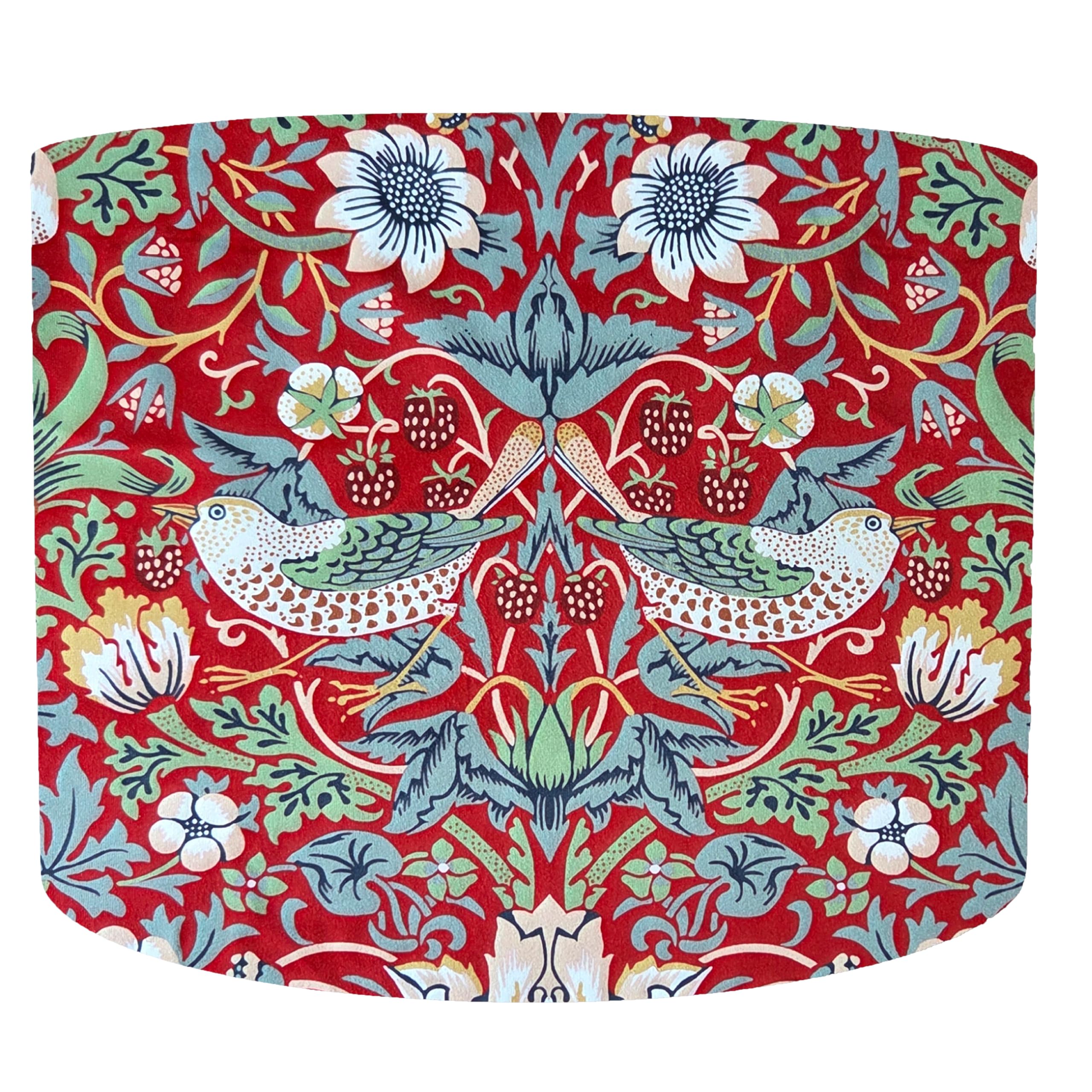 William Morris Strawberry Thief Drum Lampshade, White Lining