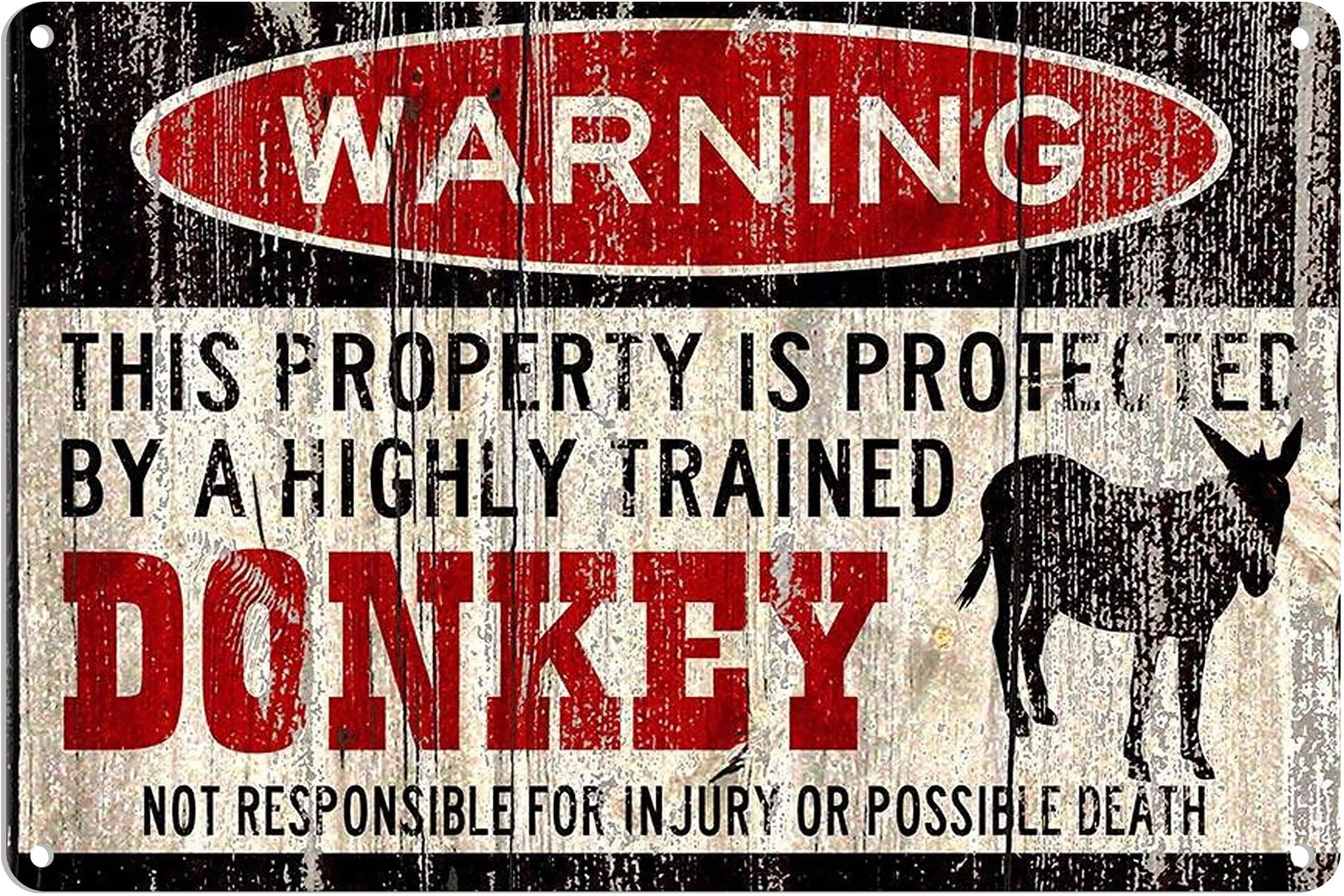 Wisesign Donkey Sign Funny Metal Signs Donkey Warning Vintage Style Metal Sign Iron Painting for Indoor & Outdoor Home Bar Coffee Kitchen Wall Decor 8 X 12 Inch