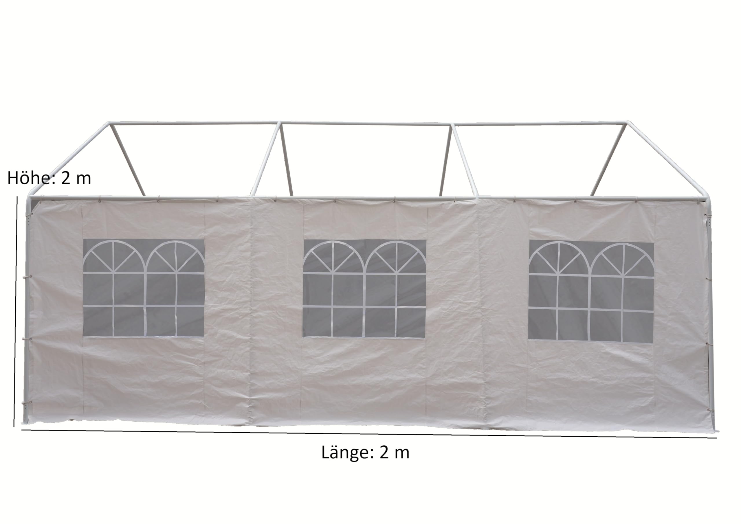 Seitenplane für Zelt 6x4 Meter, PE Weiss mit Fenstern