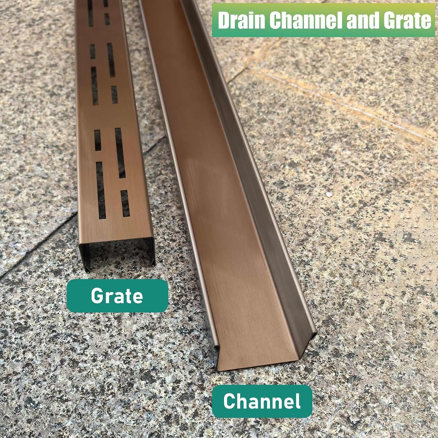 Slim Rainwater Gutter Drain Grate Cover Trench Drainage System for Outdoor Use Balcony Porch Garden Kitchen & Bathroom Floor Diverter Ditch (WxH: 5x5cm/2x2in)