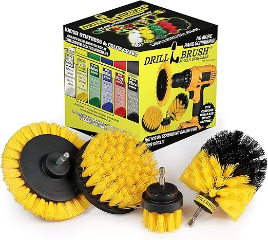 Yellow Drill Brush Attachments for Cleaning Shower, Grout, Bathroom - Grout Cleaner Drillbrush Kit - Rotary Scrub Brush Tile Cleaner Drill Attachment for Crevice Cleaning - Bathroom Tile Scrubber Set