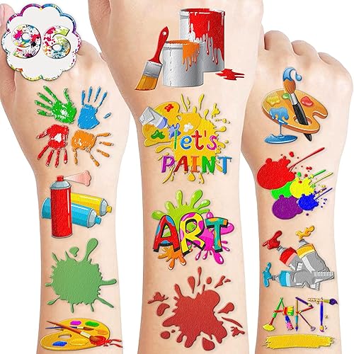 96 piezas de pintura artística, tatuajes temporales temáticos para fiesta de cumpleaños, suministros de decoración de recuerdos coloridos para