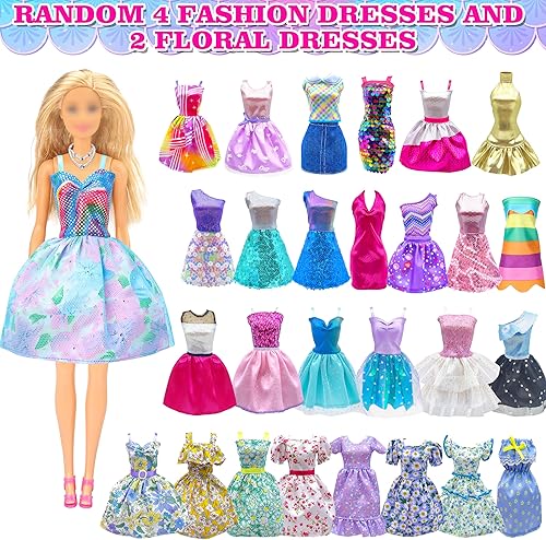 Miniatura 4 de 100 piezas de ropa y accesorios para muñecas, 4 vestidos de boda, 2 vestidos de noche, 6 vestidos de moda, 1 overol 5 tops, 5 pantalones, 2 trajes