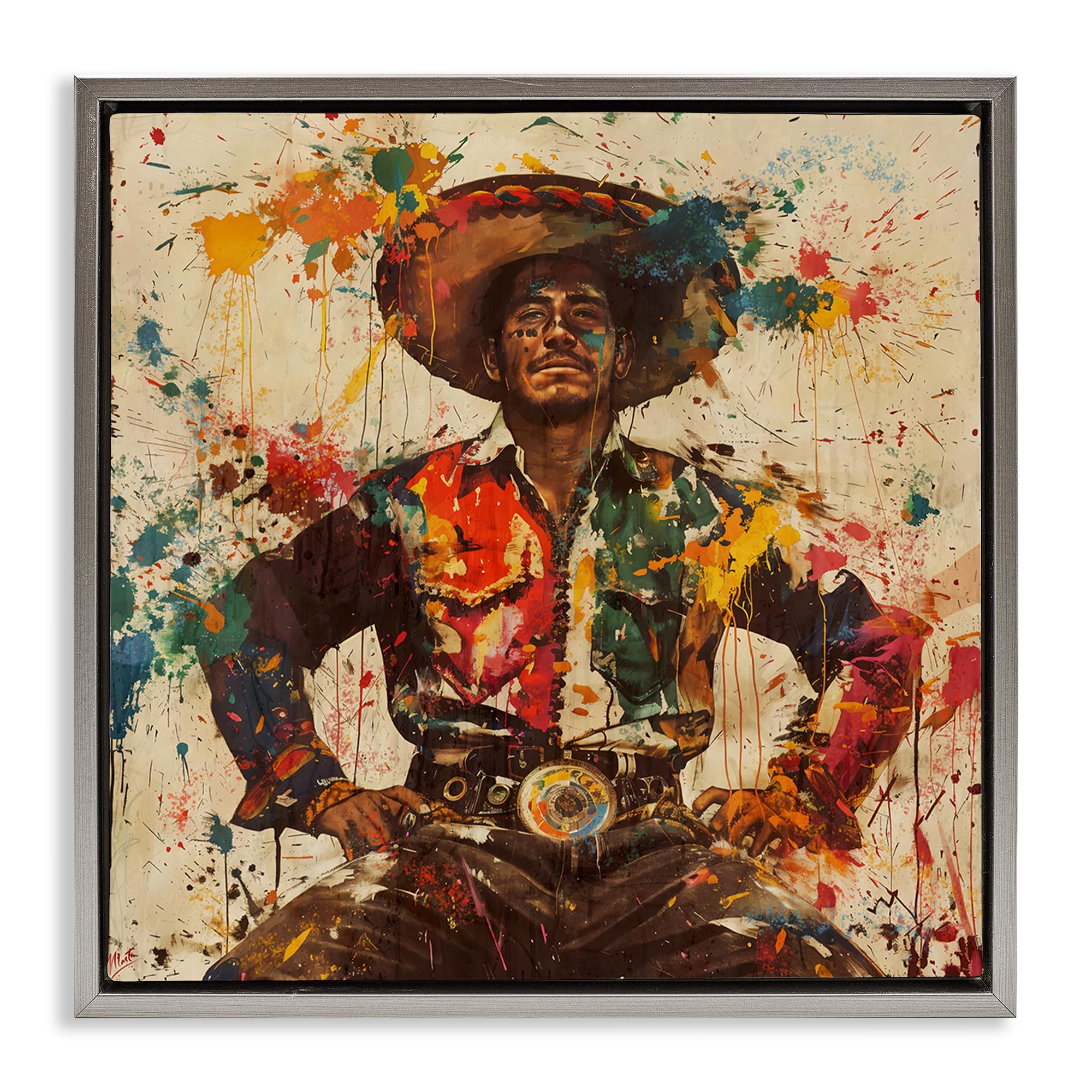 Stupell Industries Luster Gray (Matte) Cowboy Splatter Western Love, 17 X 17 Inch Canvas In Floater Frame