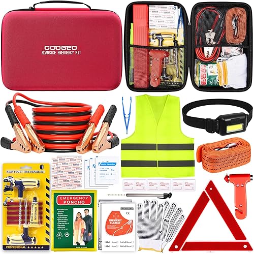 Miniatura 11 de Kit de emergencia en carretera para auto con cables de puente de batería, accesorios para auto para hombres o mujeres, kit de seguridad automotriz