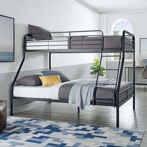 Amazon Basics Heavy Duty Twin-Over-Full Metal Bunk Bed, Easy Assembly with Enhanced Upper-Level Guardrail, Black