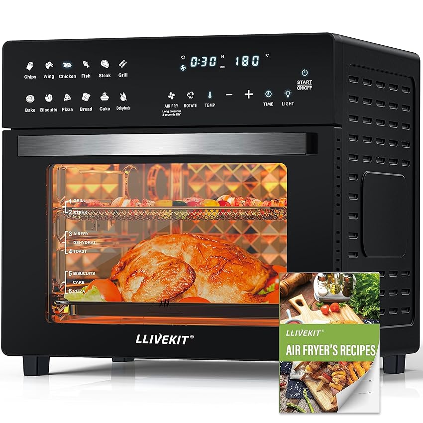 Immagine del prodotto Friggitrice 26 Litri, Mini Forno ad Aria Calda per Pizza, 1700W Air Fryer con LED Touch Screen, Timer e Temperatura Regolabili, Senza Olio con Accessori e Ricettario, Nero