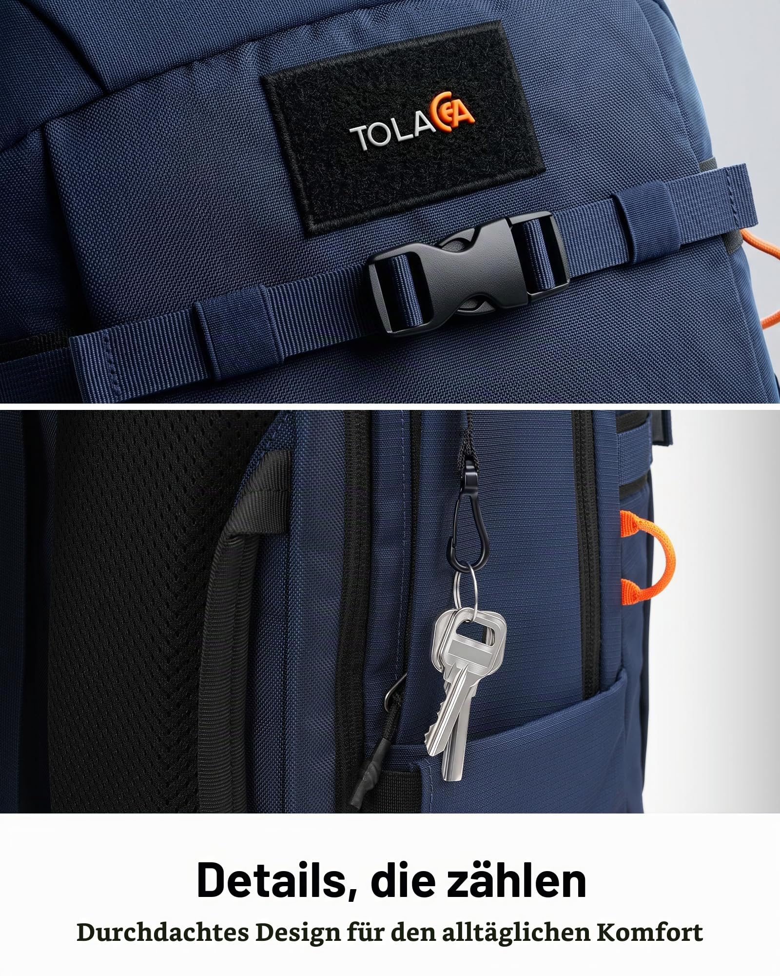Tolaccea Reiserucksack 30L Damen Herren, Handgepäck Rucksack 16 Zoll Laptop | Nachhaltiges RPET. 180°-Laptopfach bis 16" mit EVA-Schutz. YKK-Reißverschluss. Standfeste Bodenplatte