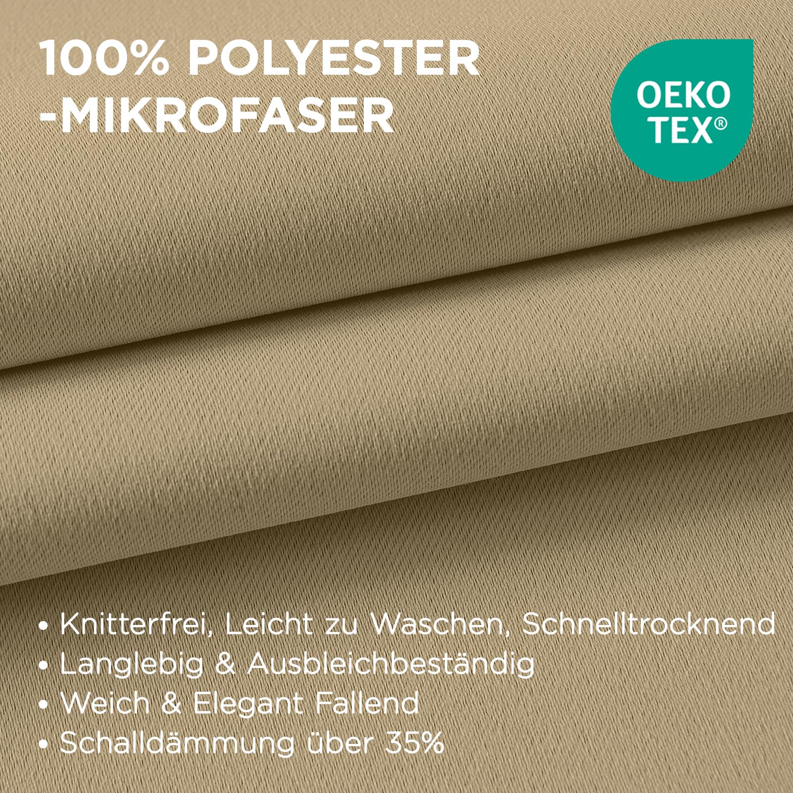 Joydeco Blickdichte Vorhänge mit Ösen Gardinen 2 Stück H 200 x B 140 Verdunkelungsvorhang Beige Thermovorhang Hitzeschutz – Bild 3