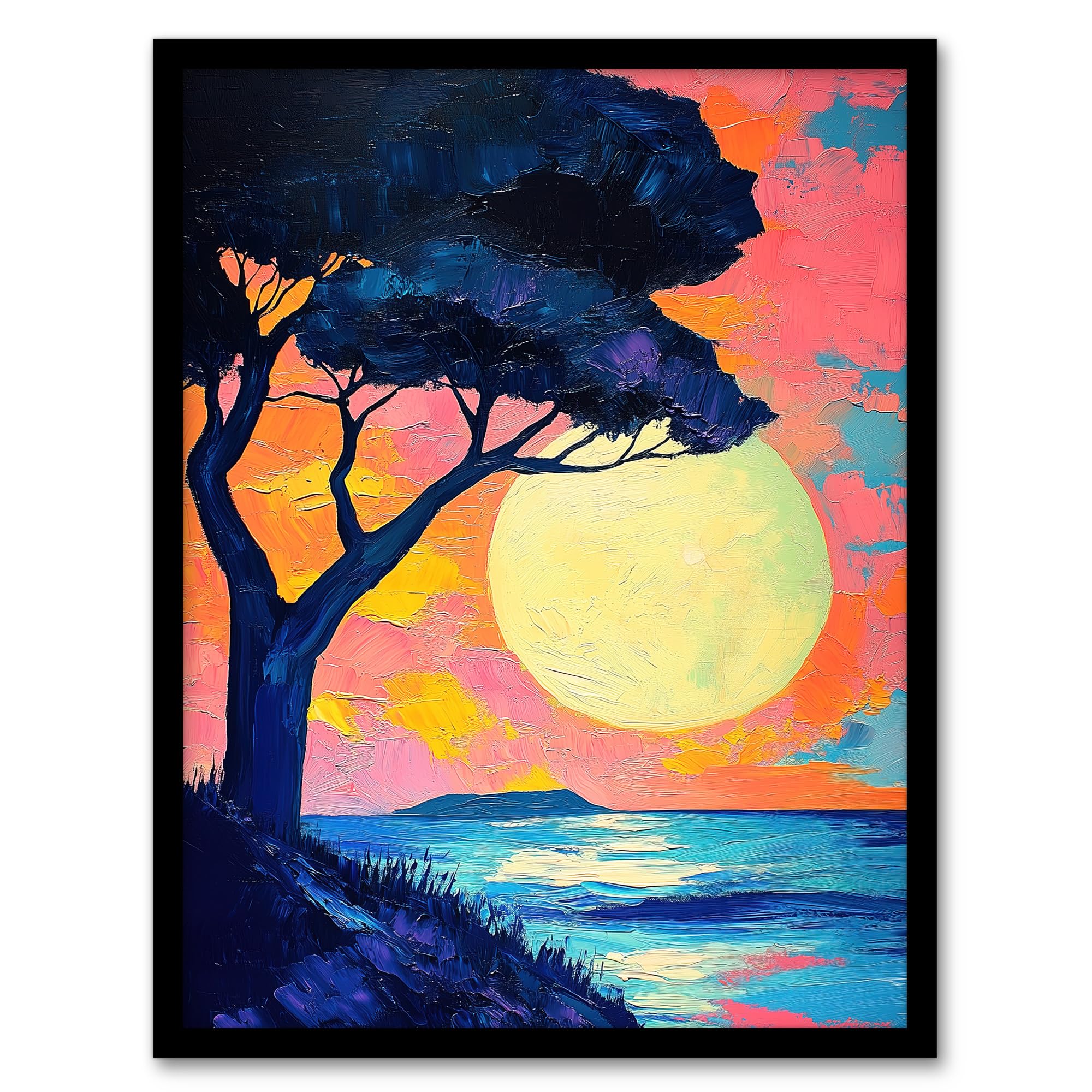 Artery8 Tree Silhouette By Sea Large Sunset Sun Seascape Wall Art PrintA4 Size from B&Q
