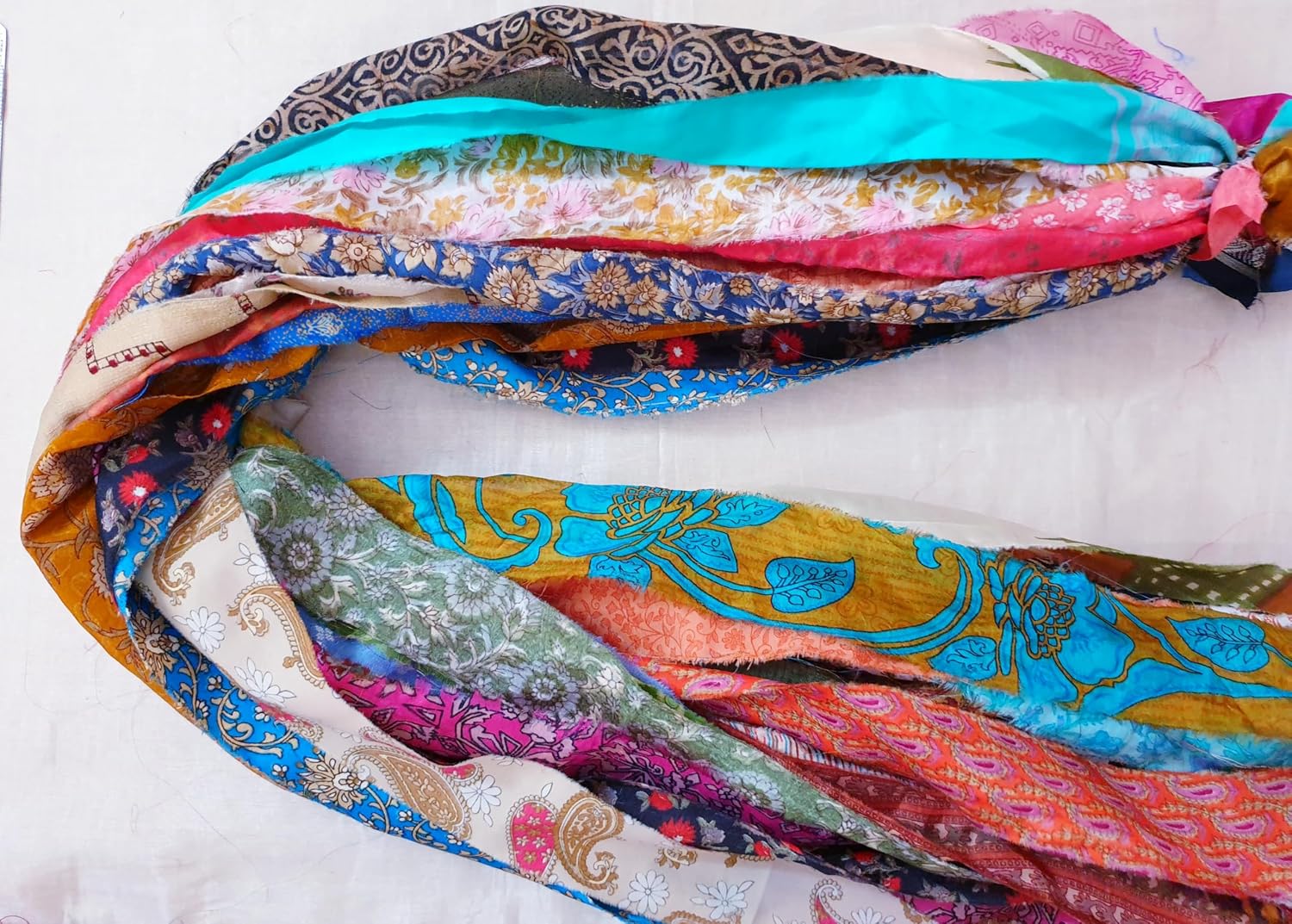 42 Yards Unstitched Sari Art (Artificial) Silk Yarn Ribbon Tassels SKEINS Bright Shades Journal Scrapbook Craft Project Decor DS335