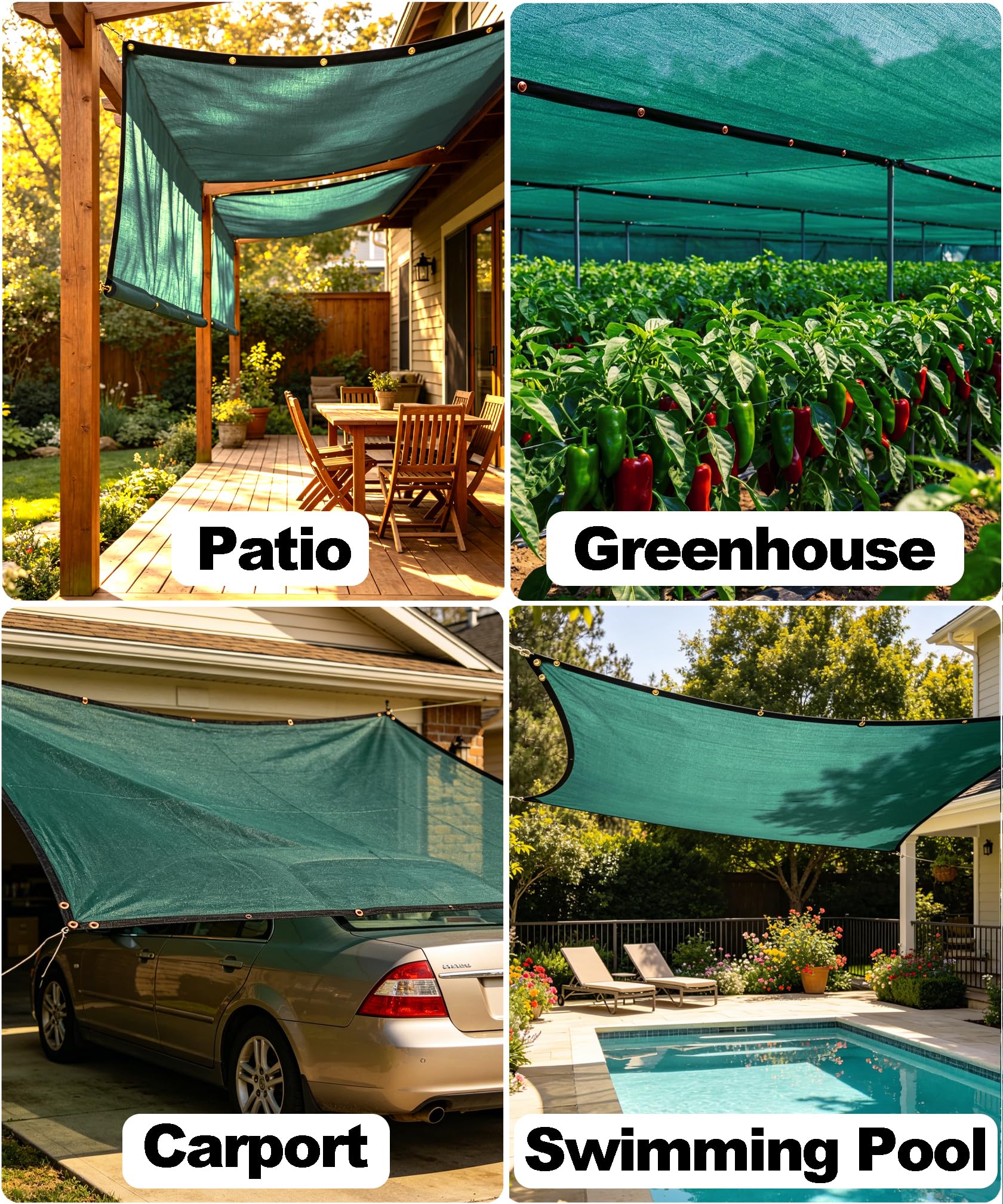 e.share Tela de sombra al 90 %, malla de sombra con borde sellado con ojales para jardín, patio, cubierta de plantas de flores, porche, cubierta de pérgola de jardín, invernadero, cubierta de coche,