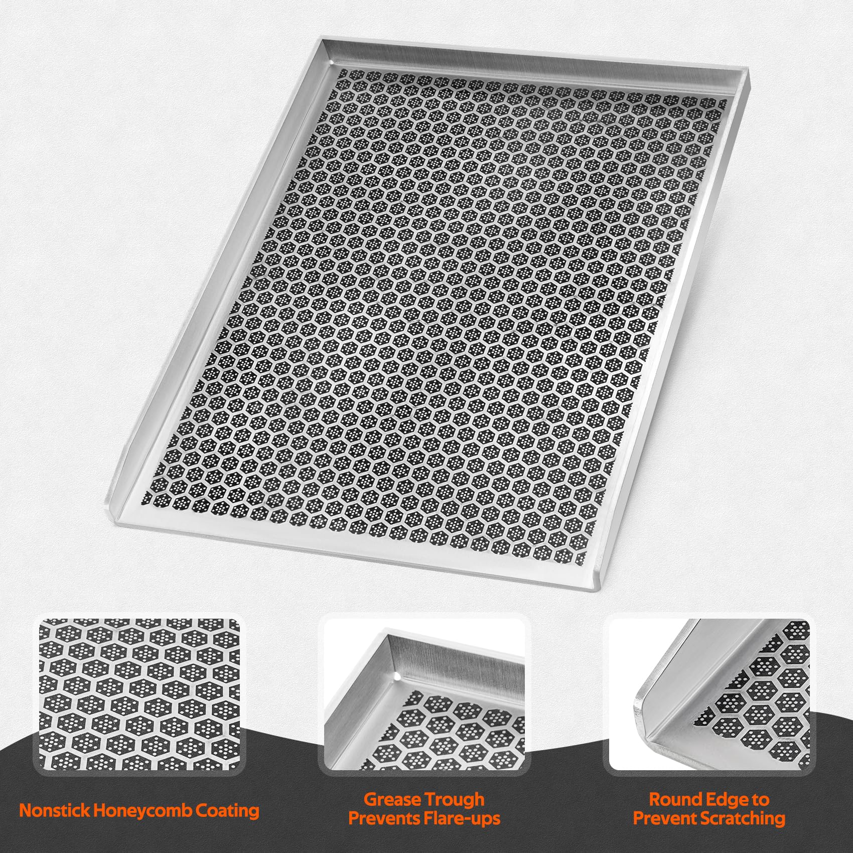 onlyfire Piastra per Barbecue con Rivestimento Antiaderente a Nido d'Ape, Piastra in Acciaio Inossidabile per La Maggior Parte delle Griglie a Gas e A Carbone, Rettangolare Plancha, 40×30 cm