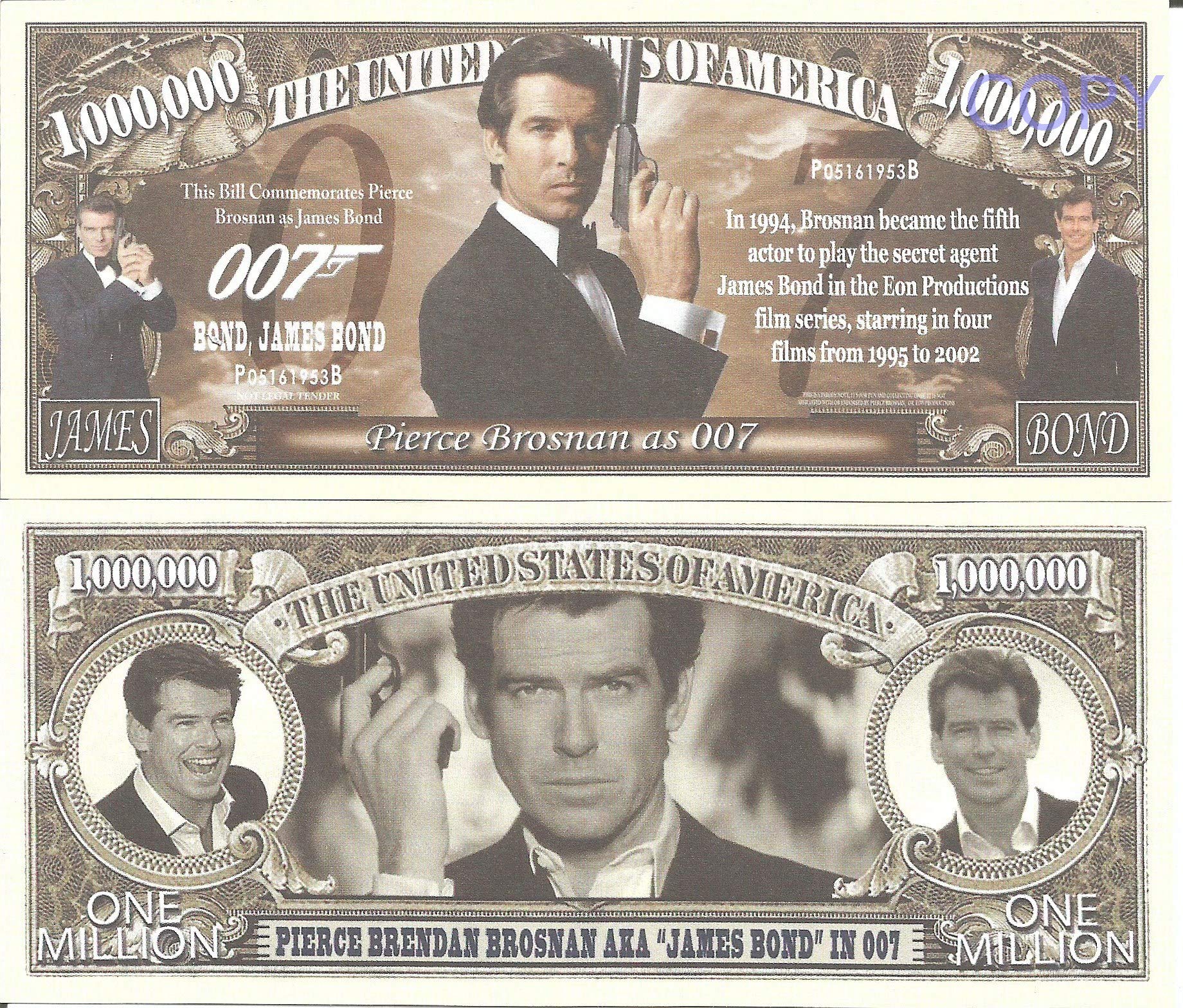 Pierce Brosnan as 007 Commemorative Million Dollar Bills x 2