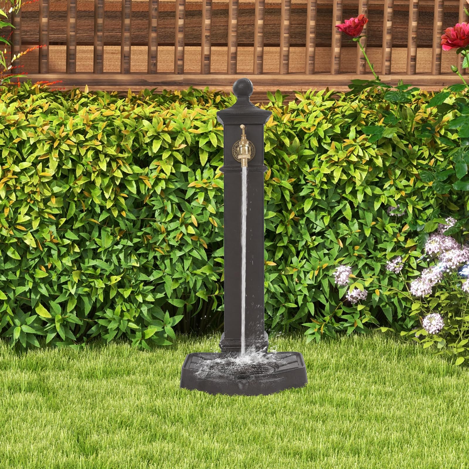 banborba Iron Outdoor Water Column with Faucet, Freestanding Floor Mounted Hydrant Water Tap, Retro Water Column for Garden Farm Pasture Backyard Irrigation Washing - Brown