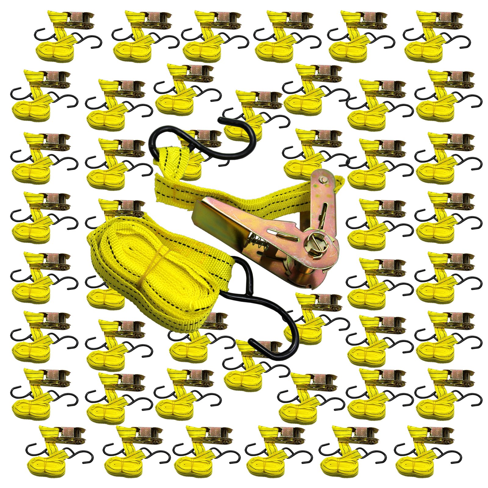 BlueDot Trading Bundle of 48 up to 13 Ft Quick Release Ratchet Tie Downs with Heat Treated Vinyl ‘S’ Hook Soft Loops for Lighter Load Transport, Quantity 48