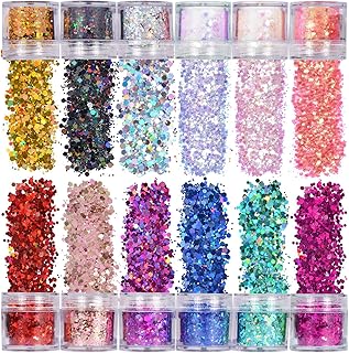 ANDERK 12 Colori 20ml Set di Polvere Glitter per Unghie, Glitter Cosmetici Lustrini 3D Brillantini Decorazioni per Ombrett...