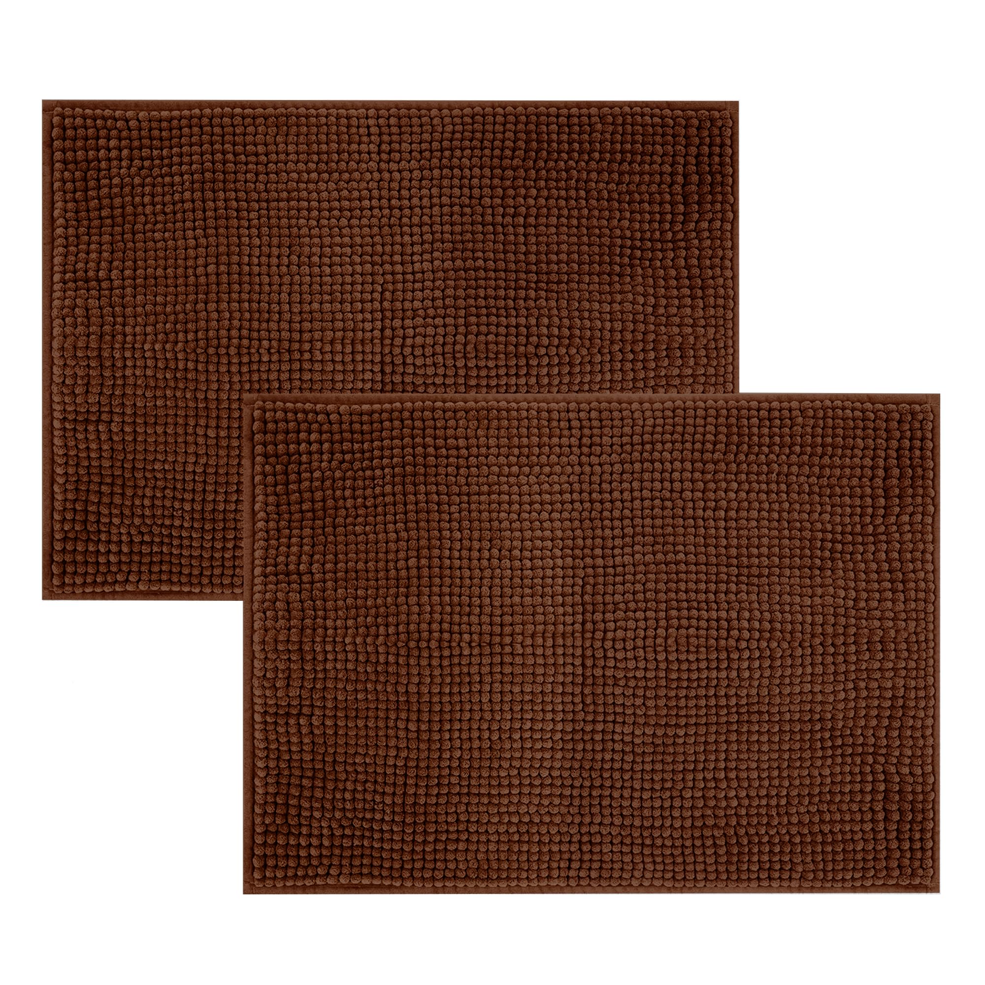 Imperial Rooms Bath Mat Non Slip Anti Mould (2 pack) - Brown Bath Mats 50x80cm, Chenille Bathroom Mat Super Absorbent Extra Soft Fluffy Shower Mat โ image 1
