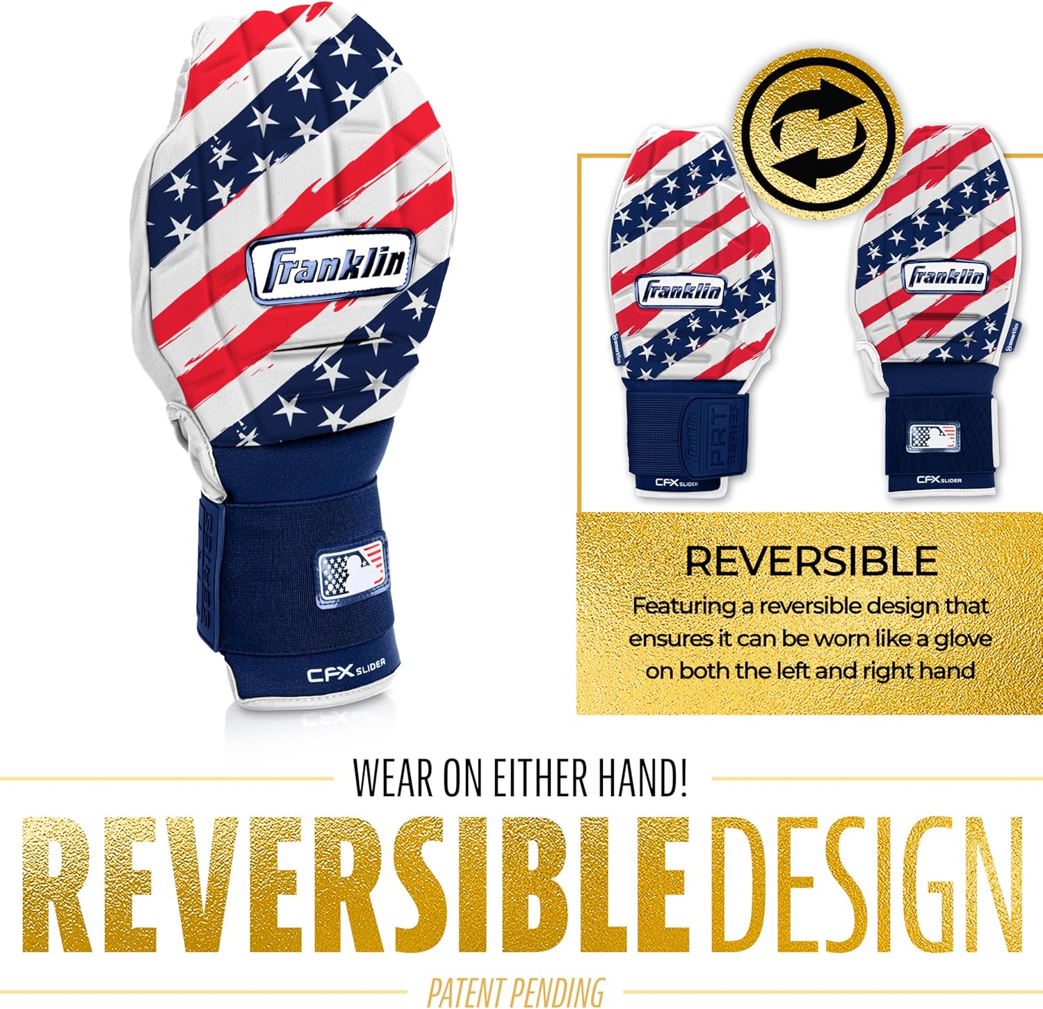 Franklin Sports MLB Baseball + Softball Sliding Mitt - CFX PRT Adult + Youth Protective Baserunning Sliding Gloves - Left + Right Hand Mitt - Hand + Wrist Protector for Running - Kids + Adults Sizes