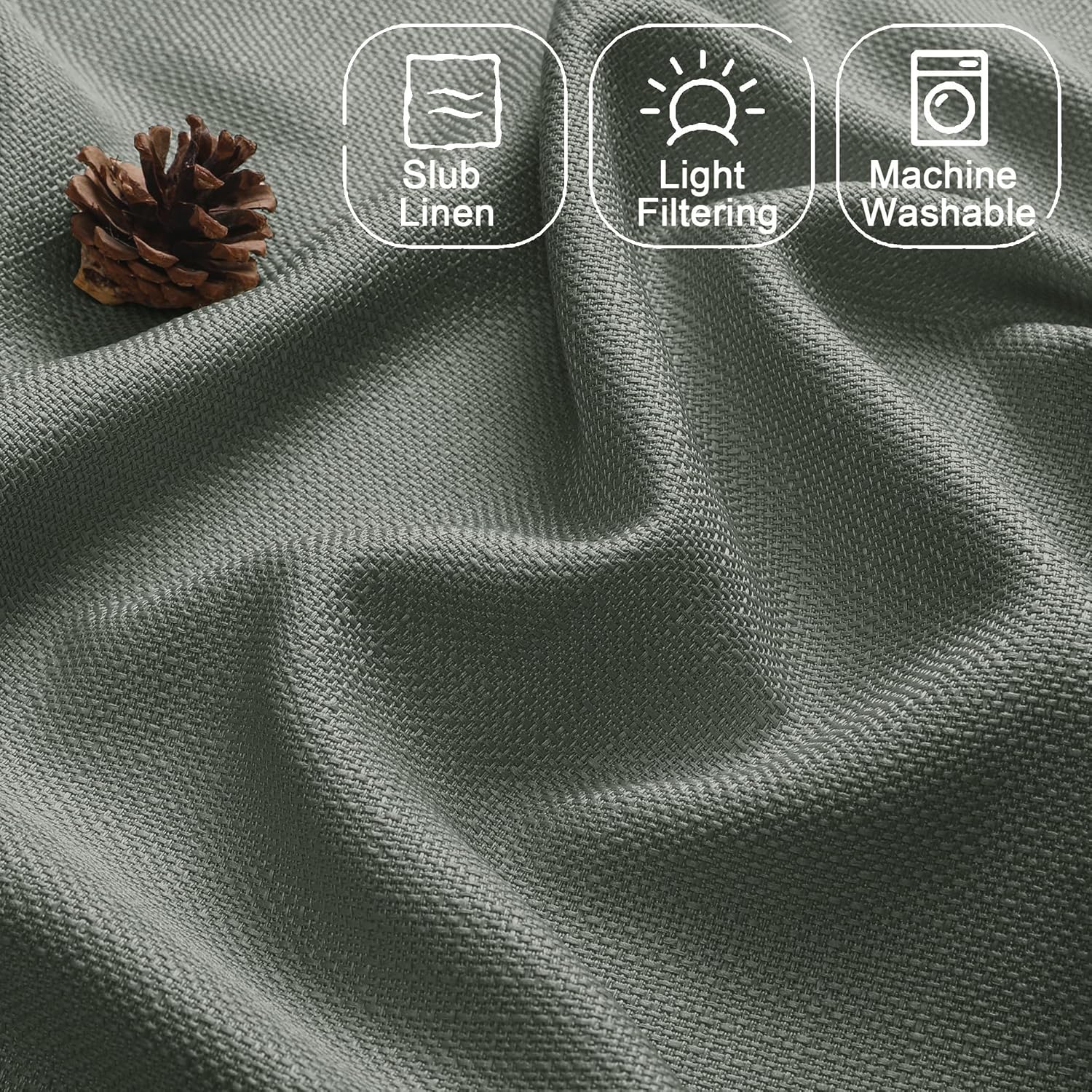 Chyhomenyc Bennet Olive Green Curtains 96 Inches Long 2 Panels, Faux Linen Textured Semi Sheer Airy Light Filtering Soft Privacy Farmhouse Curtain Drapes for Living Room Bedroom, Each 40" Wx96 L Olive Green 40"W x 96"L (Pack of 2)