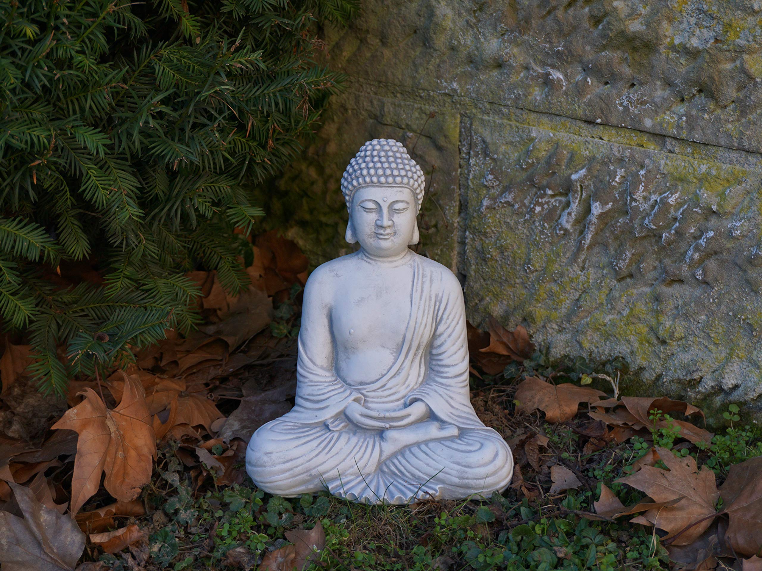 gartendekoparadies.de Buddha in meditazione profonda, statuetta in pietra, altezza 30 cm, 6 kg, grigio, resistente al gelo in pietra per esterni