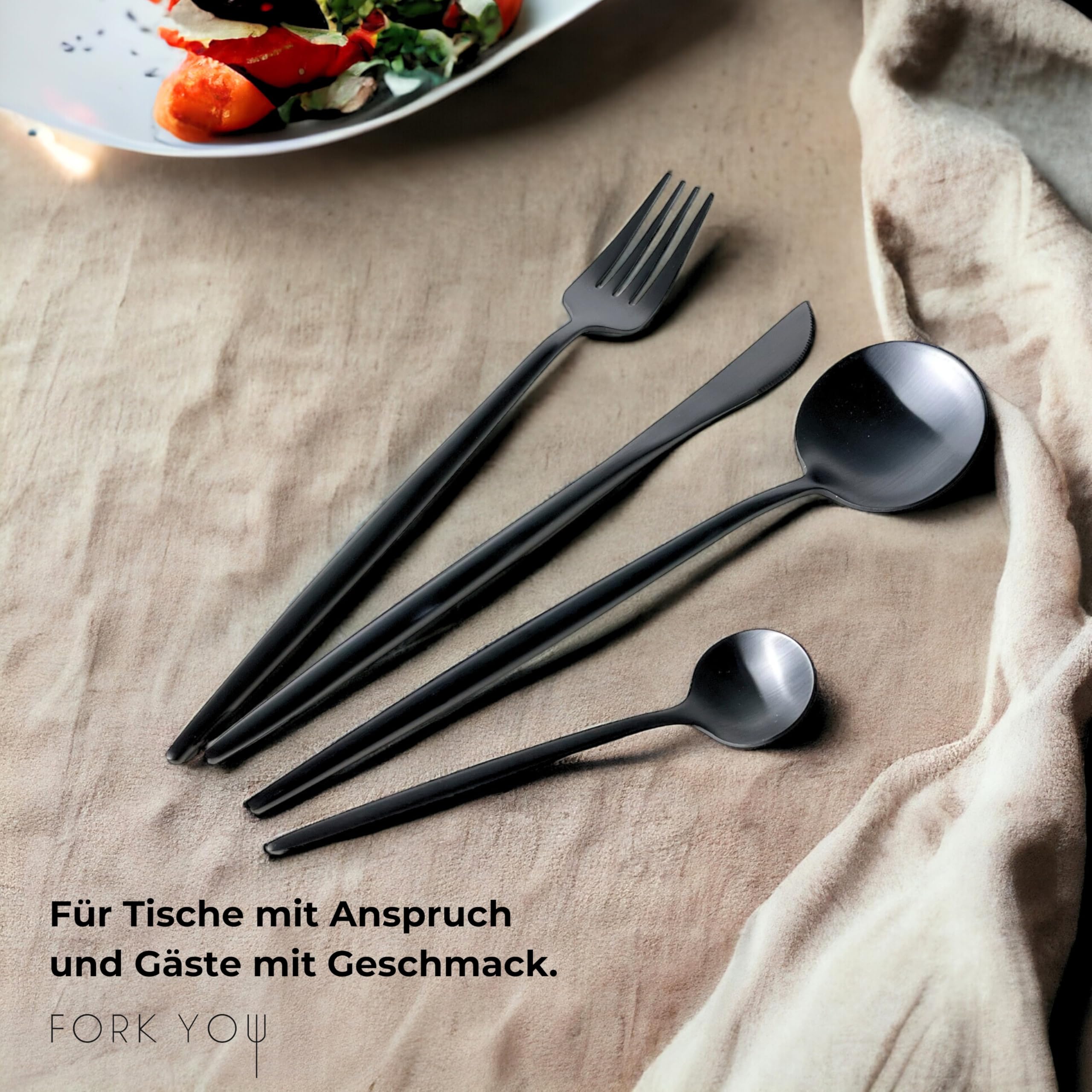 Besteck Set Schwarz Matt (16-teilig), rostfreier Edelstahl, Tafelbesteck für 4 Personen, spülmaschinenfest, Geschenk Set in hochwertiger Geschenkbox