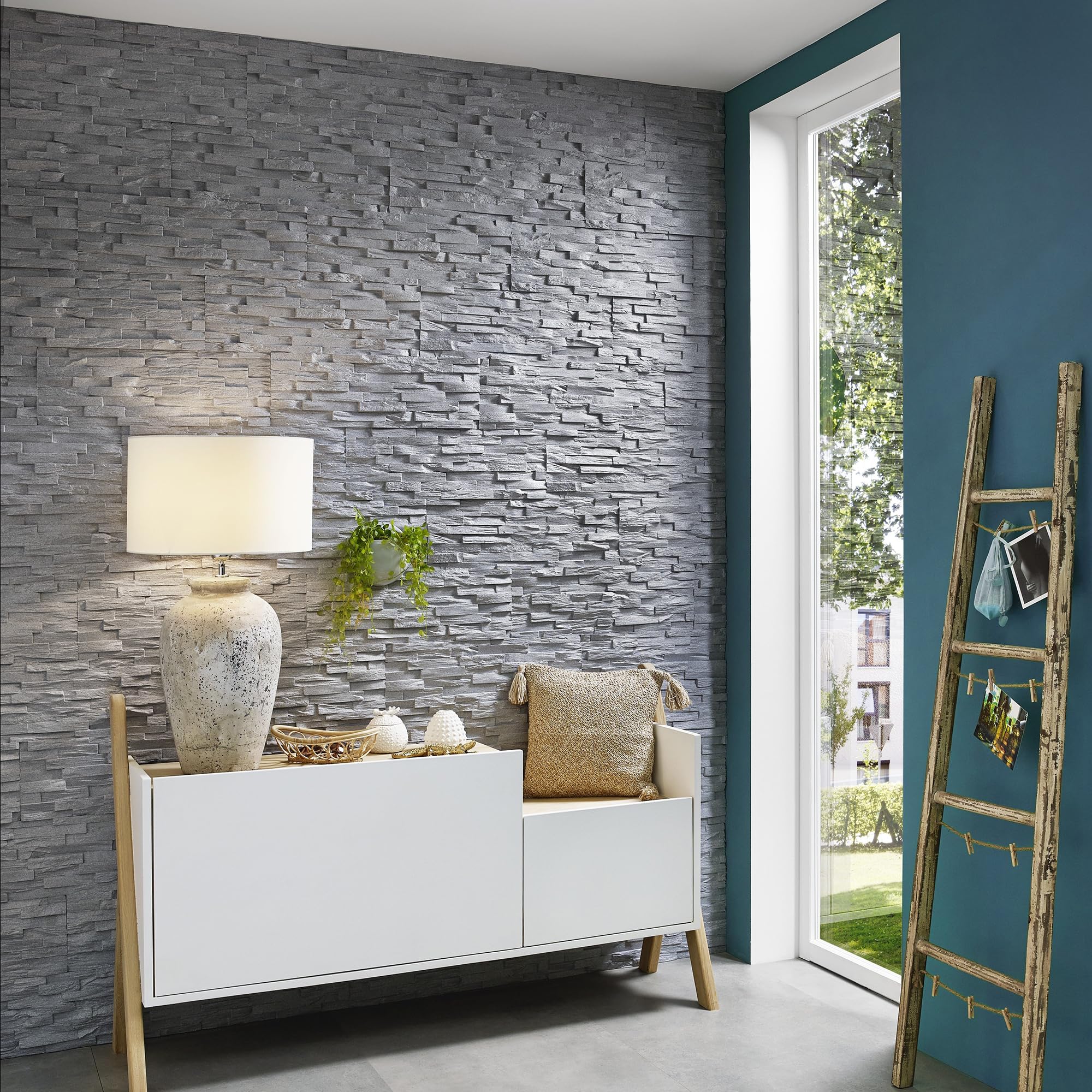 Wallsupply Grey Ultralight Benevento Stone 3D Media Wall Panels Tiles Eps, 30Pcs 3.15M² Slate