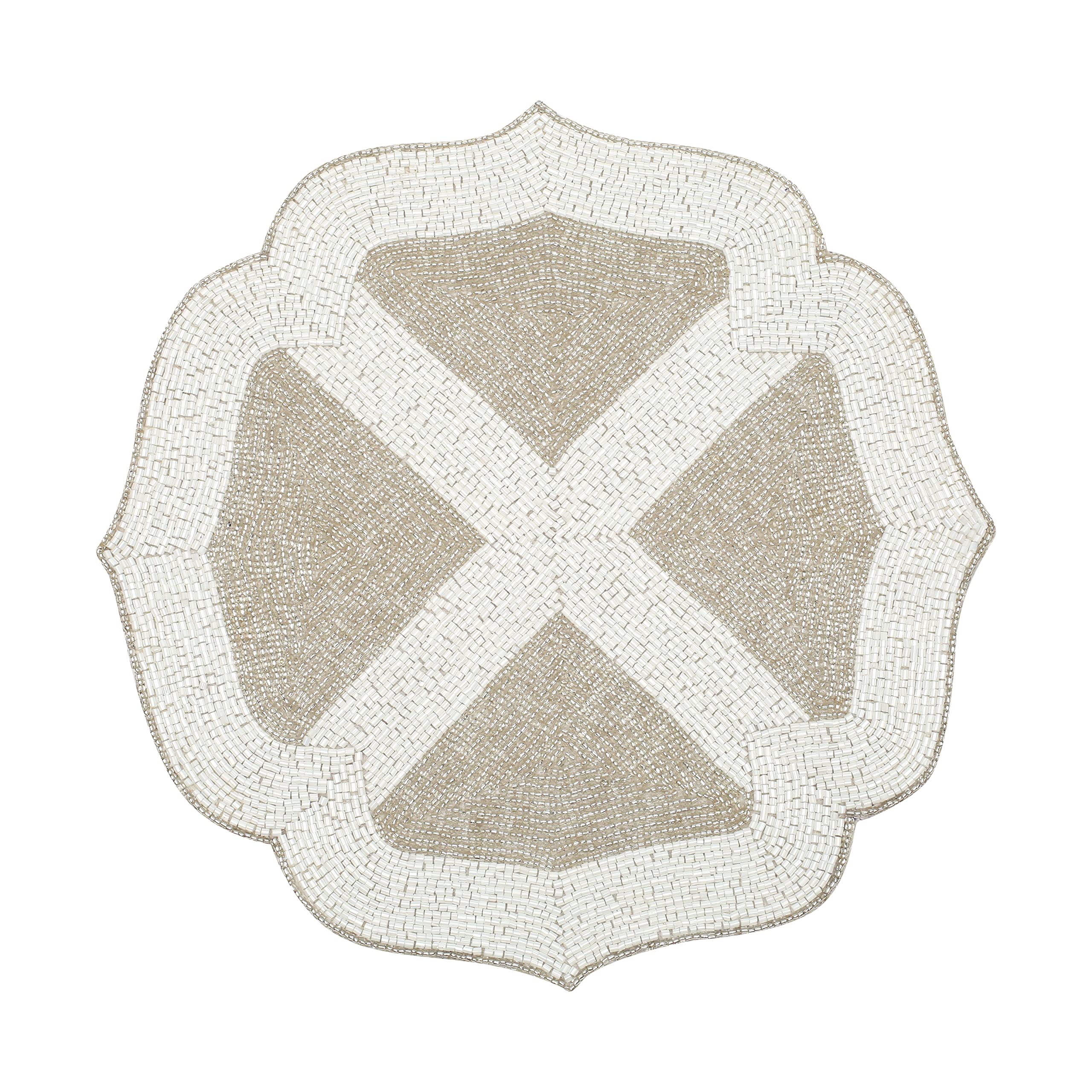 Alpha Living HomeHandmade Beaded Placemat – 13 Inch Decorative Dining Table Mat for Gatherings, Parties, Weddings, Holiday Décor, Special Events & Everyday Use – Elegant Silver/White Table Setting
