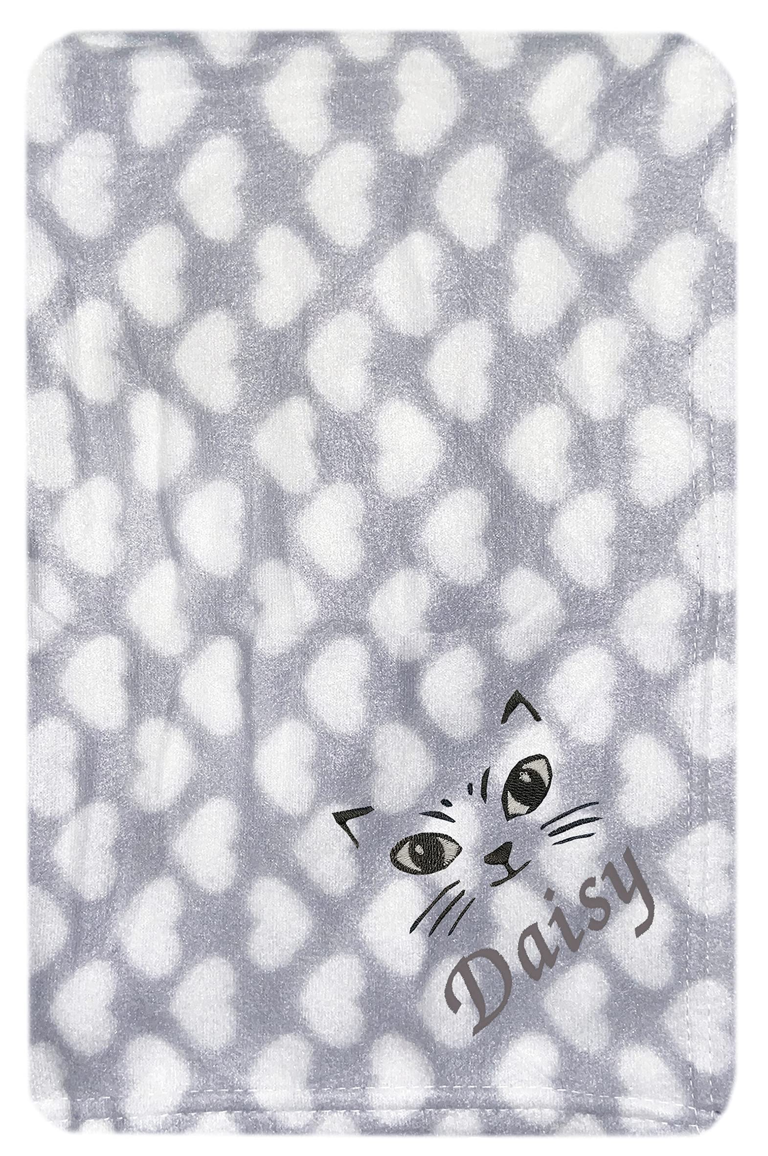 Pet Essentials Grey Heart - Cat Face Personalised Puppy Kitten Pet Blanket Bed Blanket Fleece (Grey Heart - Cat Face)