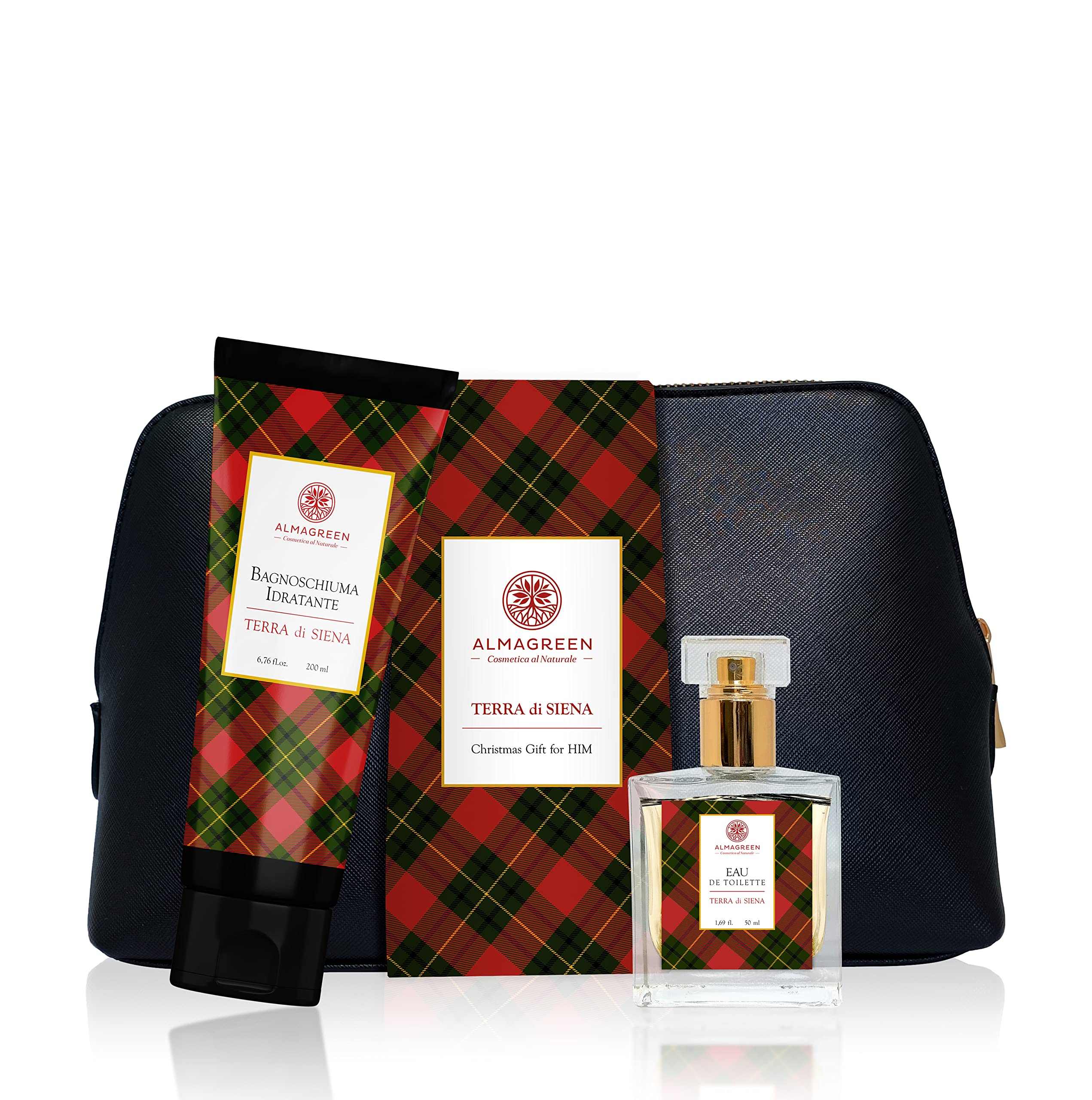 Almagreen Set regalo Uomo: Bagno Doccia e Eau de Toilette "Terra di Siena" con Pochette Luxury - Regalo Perfetto per Lui