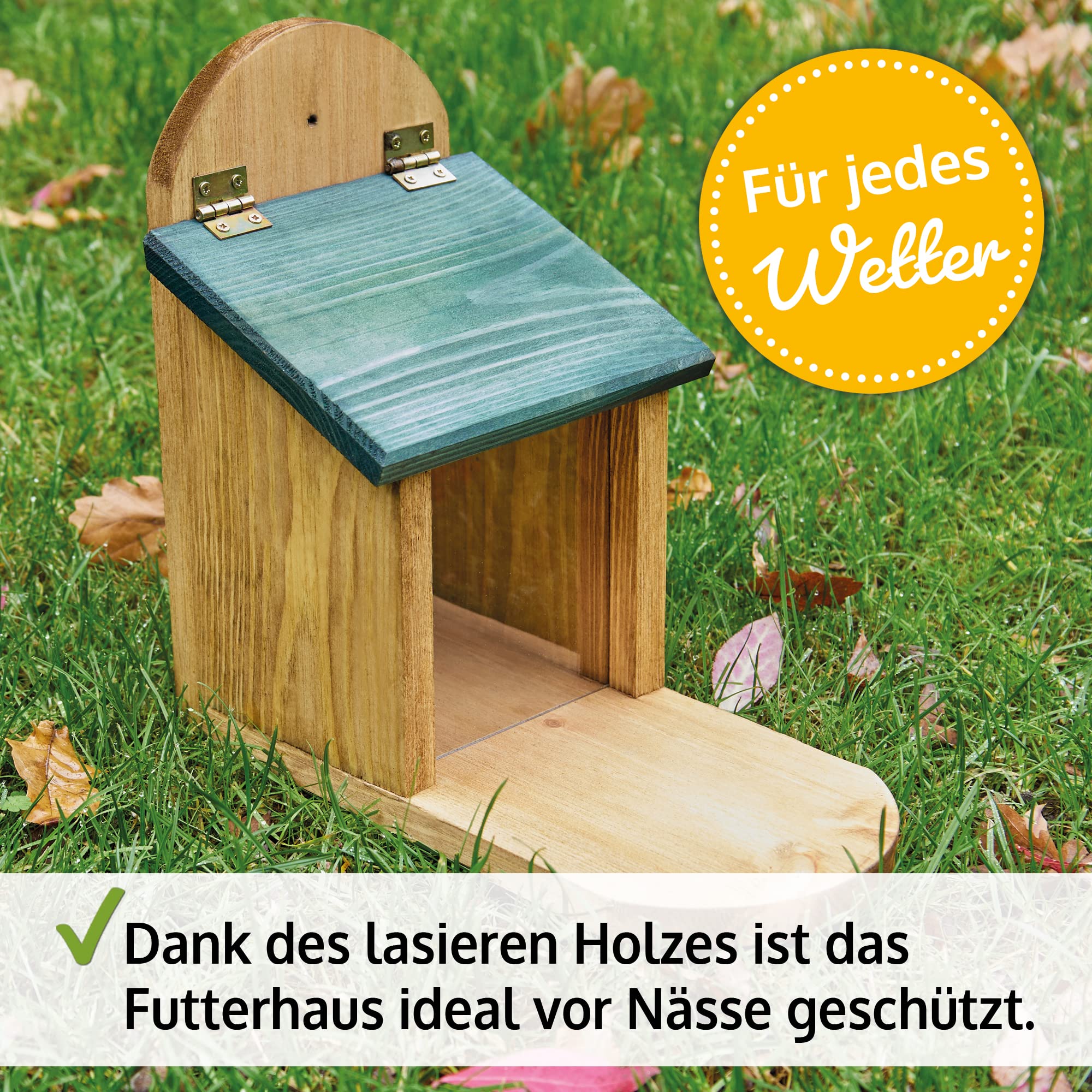 zooprinz wetterfestes Eichhörnchen Futterhaus mit großer Sitzplattform - aus langlebigen Massiv-Holz I große & stabile Futterstation I Langlebiges Eichhörnchenfutterhaus, ganzjährig