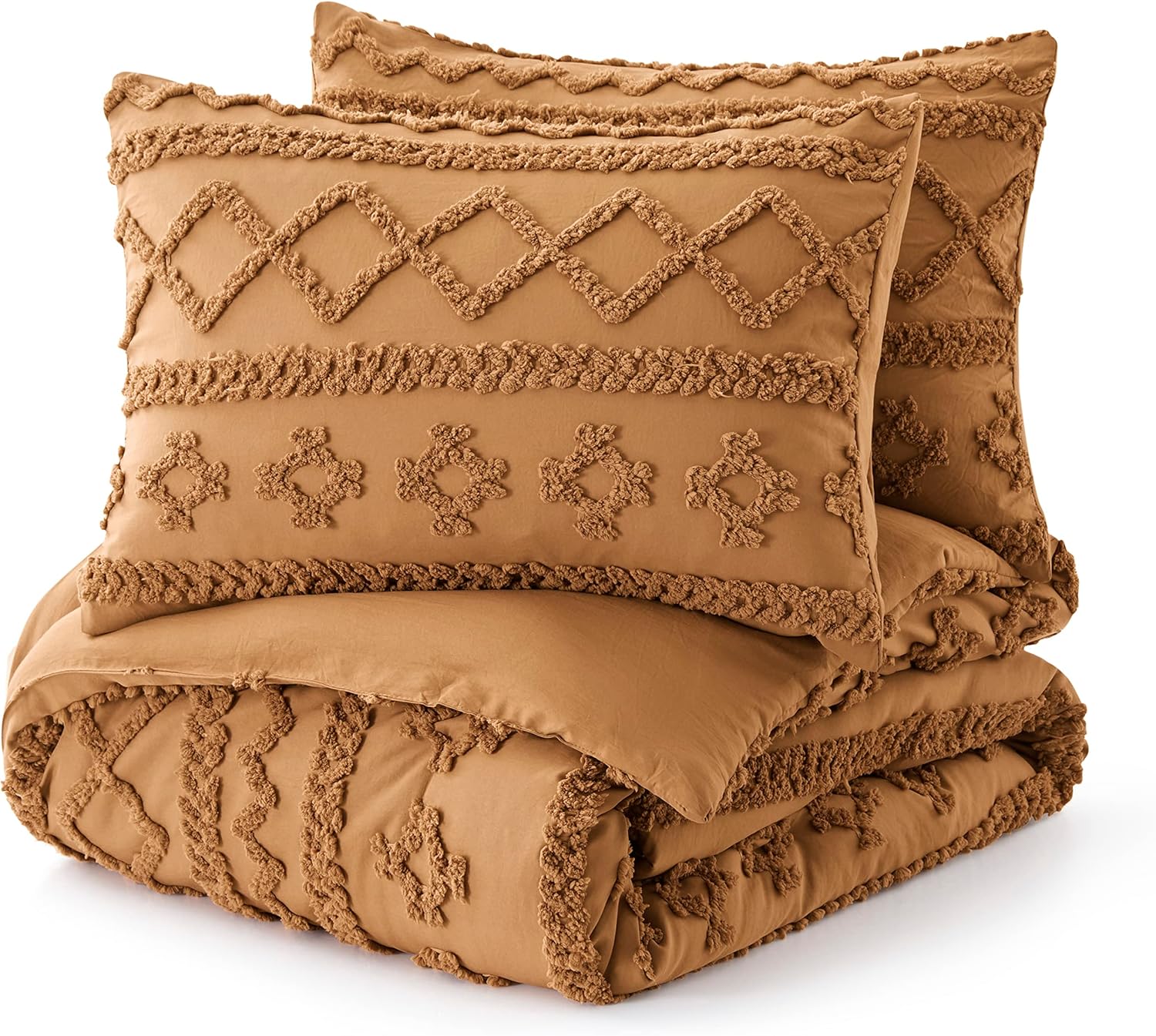 Oli Anderson Pumpkin Brown King Comforter Set Tufted Bedding Set King 3 Pieces, Boho Shabby Chic Comforter with 2 Pillowcases (Pumpkin Brown,King) - Image 7