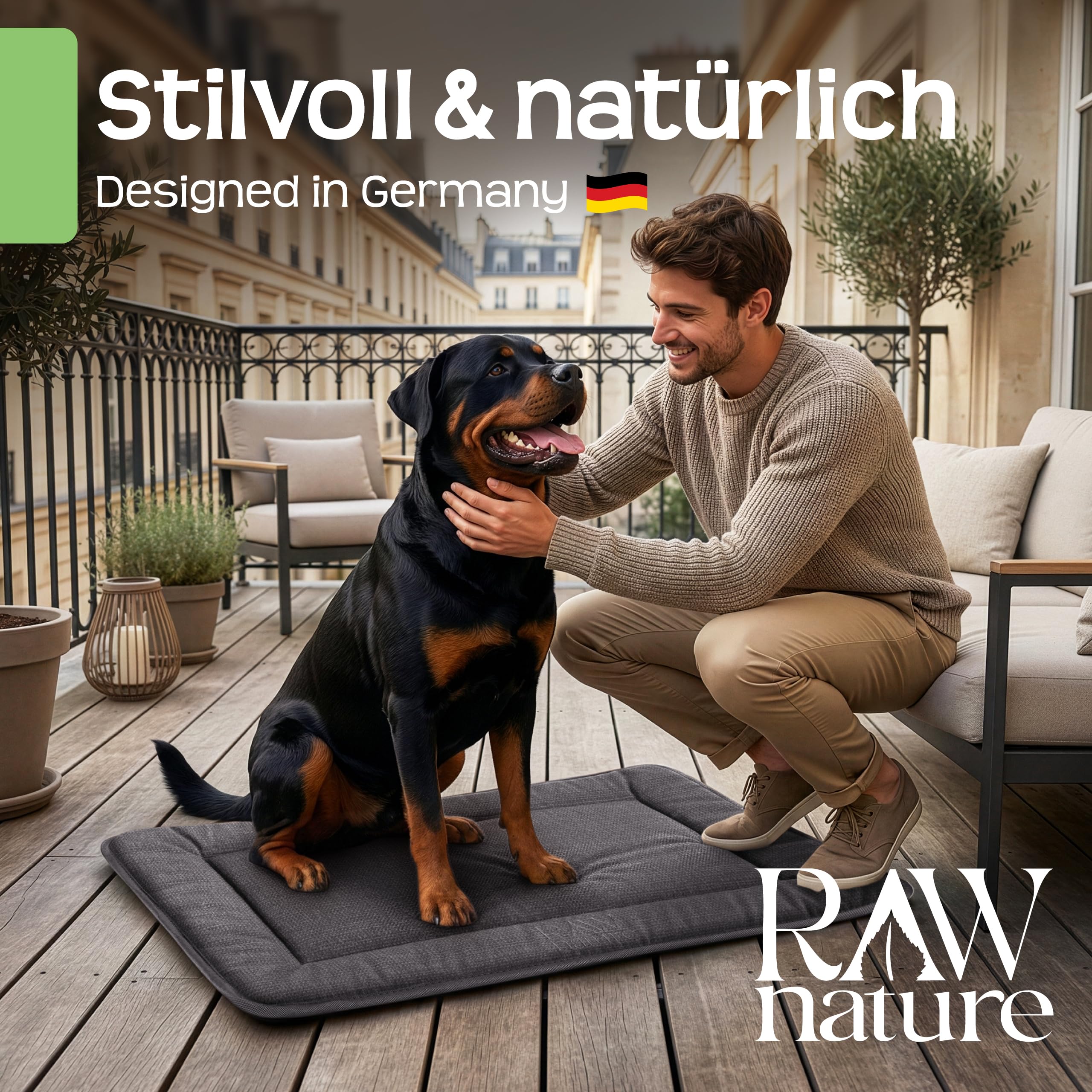 RAW Nature KIVO Hundematte L, 90x65x3cm, Alpengrau, rutschfest | Großzügige Liegefläche für mittelgroße Hunde, Cord-Liegefläche, rutschfest, waschbar bei 30 °C, für Auto & Zuhause