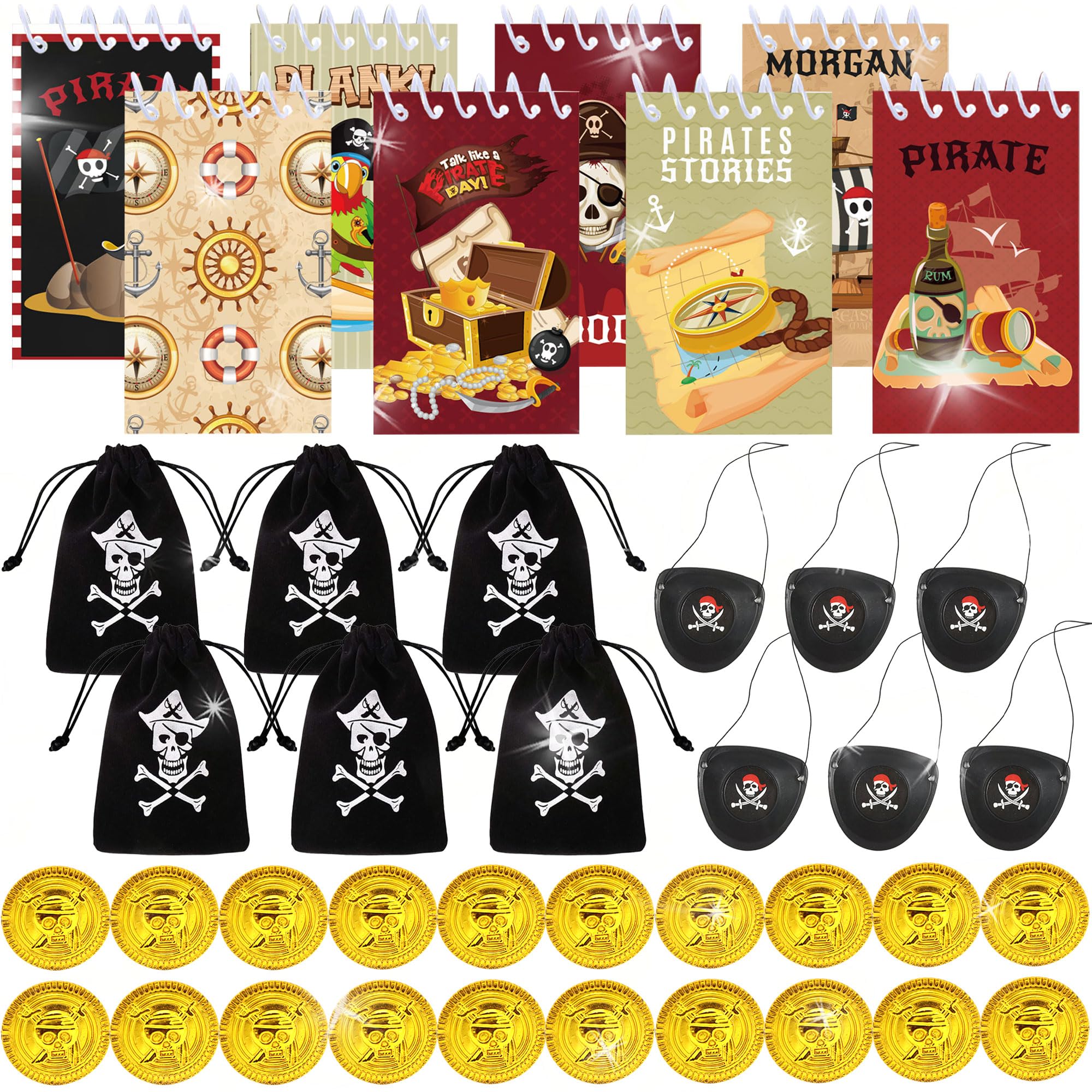 BACH AND BOUJEE Pirate Party Bags Bag Fillers Pirate Accessories Ring Stickers Slap Bracelets Pirate Treasure Hunt Party Favors Pirate Party Supplies