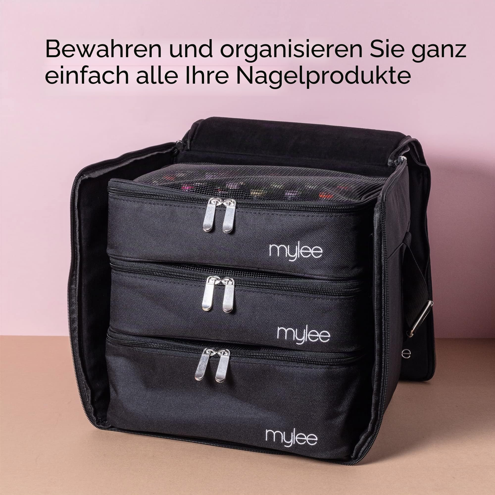 MYLEE Kit Case –Nagellackaufbewahrung, Nagellacketui, Nagellack-Organizer | Nagellackhalter, Nagellack-Set, Tragetasche, Schaumstoffeinsatz, Zubehör, für 84 Flaschen