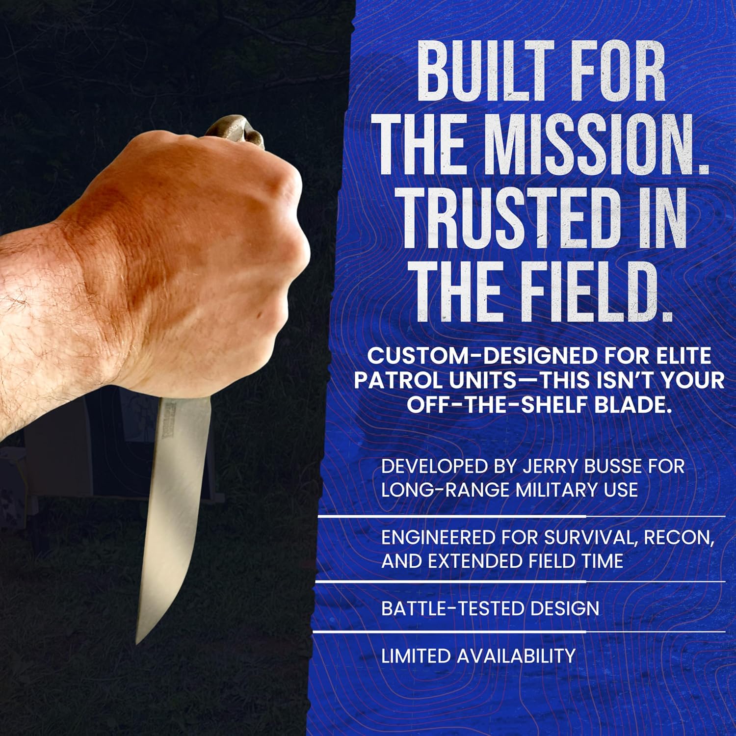 Desert Patrol Field Survival Knife by Jerry Busse – Full Tang Knife with SR-101 Blade & Canvas Micarta Handle – Cryo-Treated & Desert Sage Finish – Includes High-Impact Sheath with Tactical Paracord