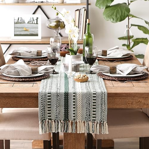 Vista 141 de DII Farmhouse - Camino de mesa trenzado a rayas, 15x72, azul marino