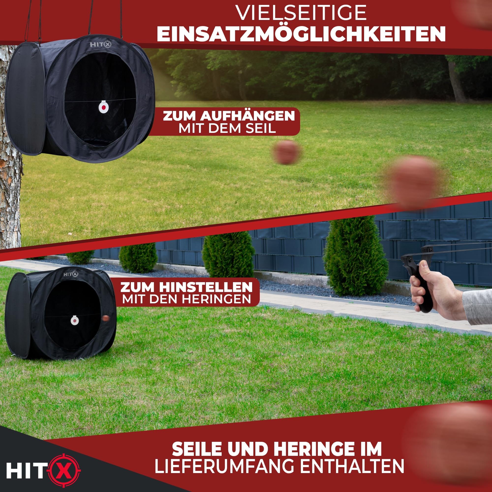 HITX® Steinschleuder Kugelfang XXL mit 3 Zielen | Pop-Up Kugelfangkasten | Aufbau in Sekunden | Zwille Zielbox zum Aufhängen oder Hinstellen | Slingshot Schleuder Targetbox