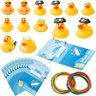 H1vojoxo 60PCS Duck Tags for Cruising, Cruising Duck Tags for Hiding Carnival, Duck Tag Cruise Kit Includes Rubber Ducks, Passport Card, Rubber Bands, Summer Conquackulations Duck Tags for Hiding Game
