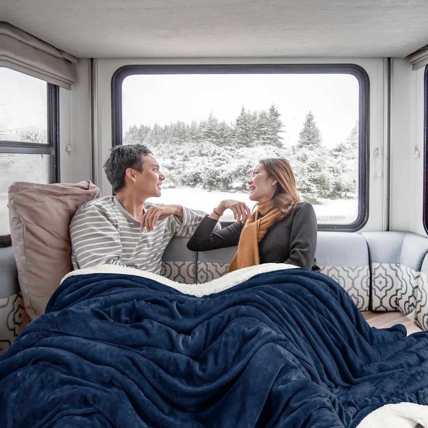 Utopia Bedding Sherpa Blanket Queen Size (Navy, 90x90 Inches) - Soft Lightweight Plush Fleece Reversible Blanket for Bed, Sofa, Couch, Camping and Travel - Image 4
