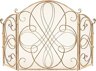Best Choice Products 3-Panel 55x33in Solid Wrought Iron See-Through Metal Fireplace Screen, Spark Guard Safety Protector w/Decorative Scroll - Gold