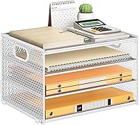 Vista 11 de Subekyu 3 Tier Paper Letter Tray Organizer for Desk, Gray Metal Mesh Desk File Folder Sorter Organizer with Handle and Sliding Tray for Home, Gris