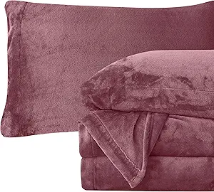 Elegant Comfort Luxuriously Soft 4-Piece Velvet Plush Flannel Sheet Set - Premium Quality - Cozy Warm, Anti-Static, Non Pilling Fuzzy Velvet Flannel Fleece Deep Pocket Sheet Set - Full, Rose